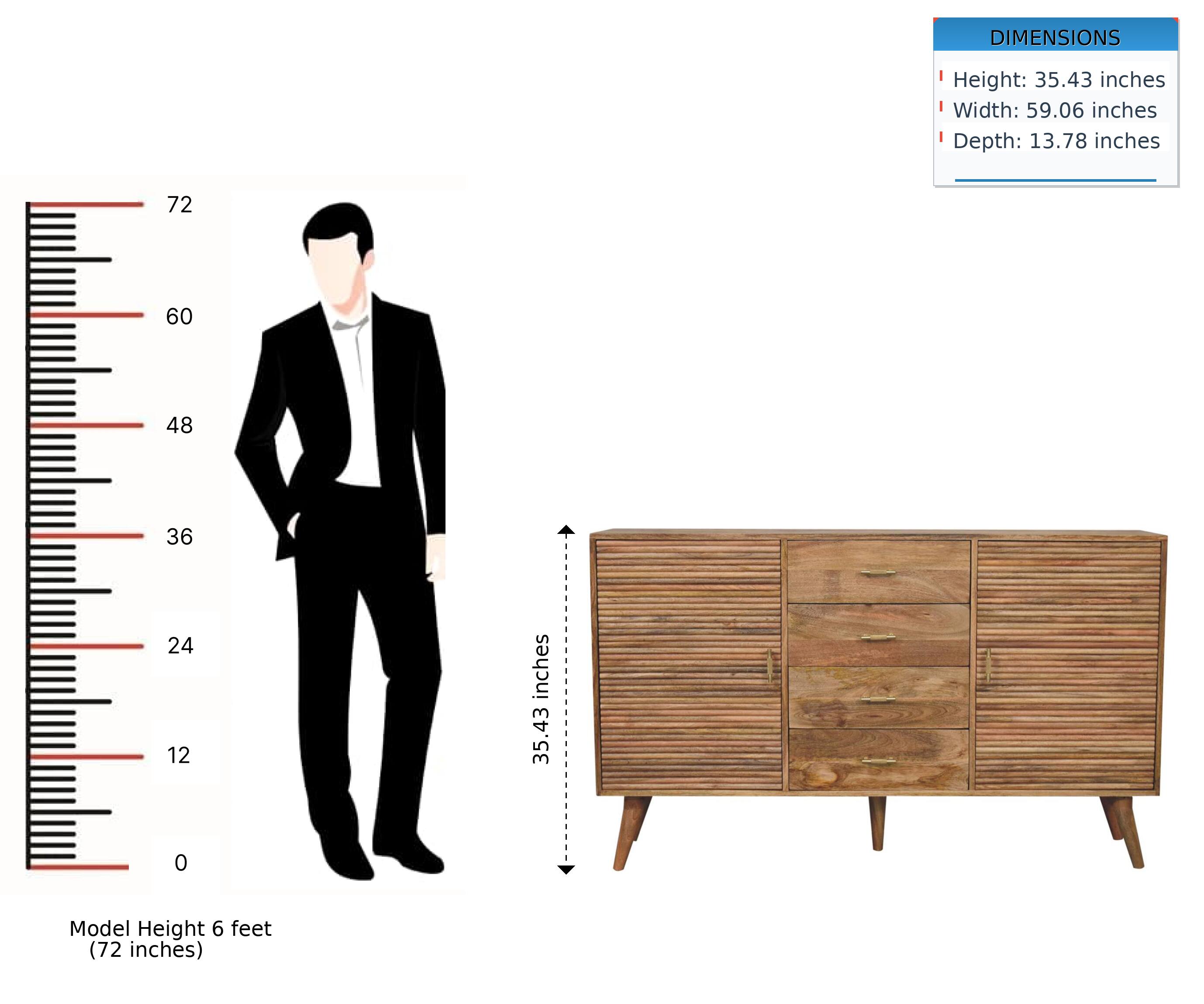 DIMENSIONS  
Height: 35.43 inches  
Width: 59.06 inches  
Depth: 13.78 inches  

Model Height: 6 feet (72 inches)