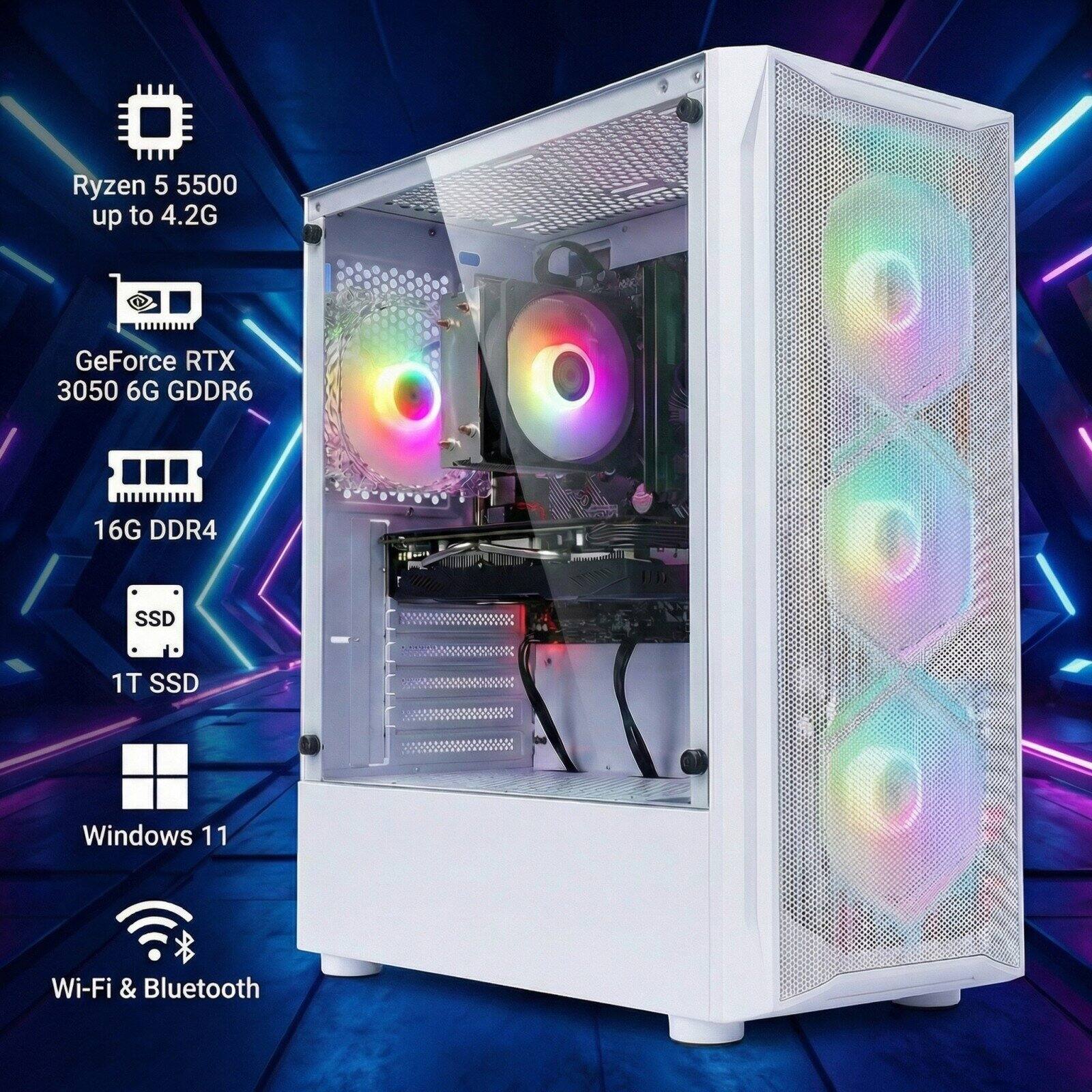 Ryzen 5 5500 up to 4.2G  
GeForce RTX 3050 6G GDDR6  
16G DDR4  
1T SSD  
Windows 11  
Wi-Fi & Bluetooth