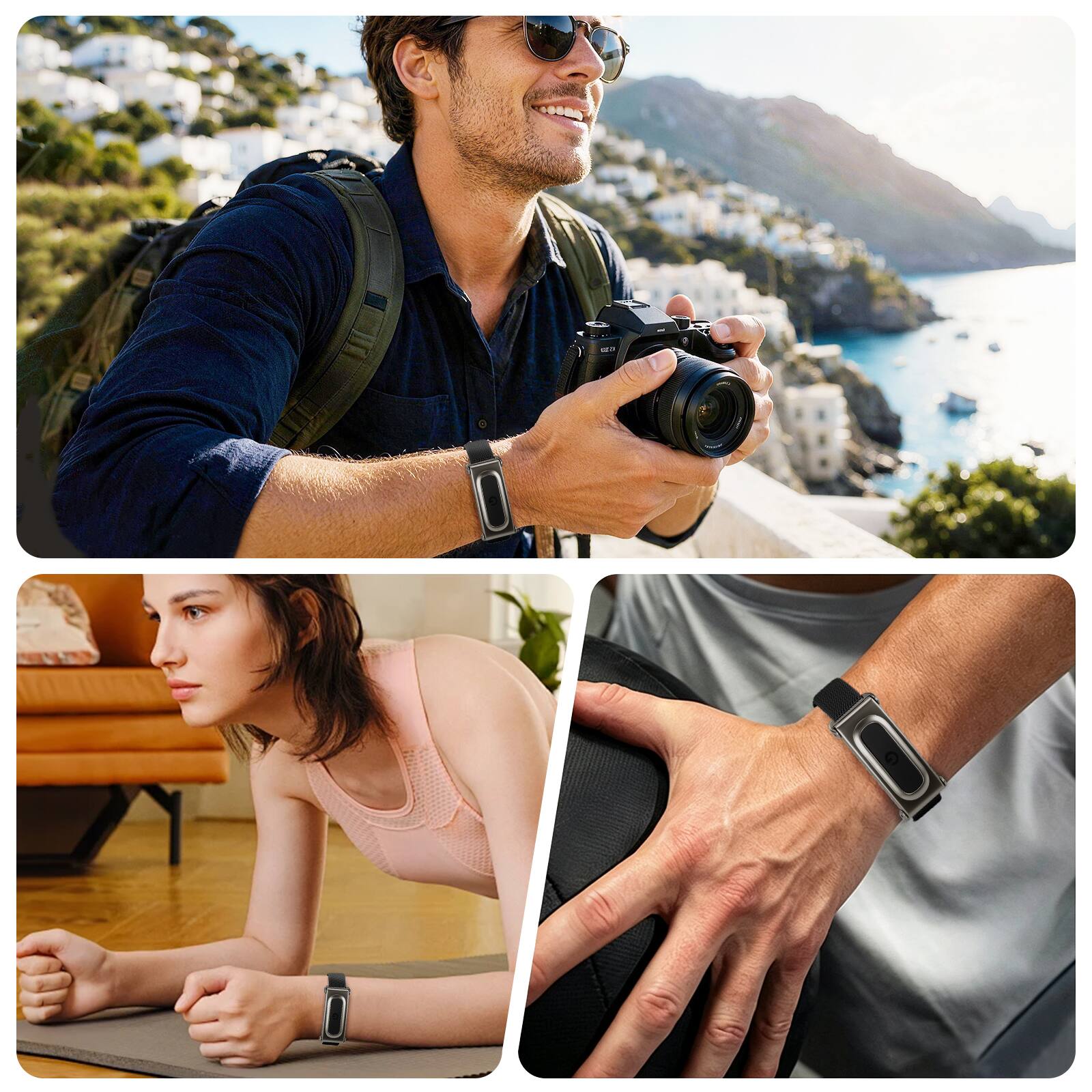 Alt View 4. Fintie - Stretchy Nylon Band for Google Fitbit Air, Sport Loop Soft Elastic Strap Adjustable Replacement Breathable Wristband - Black.