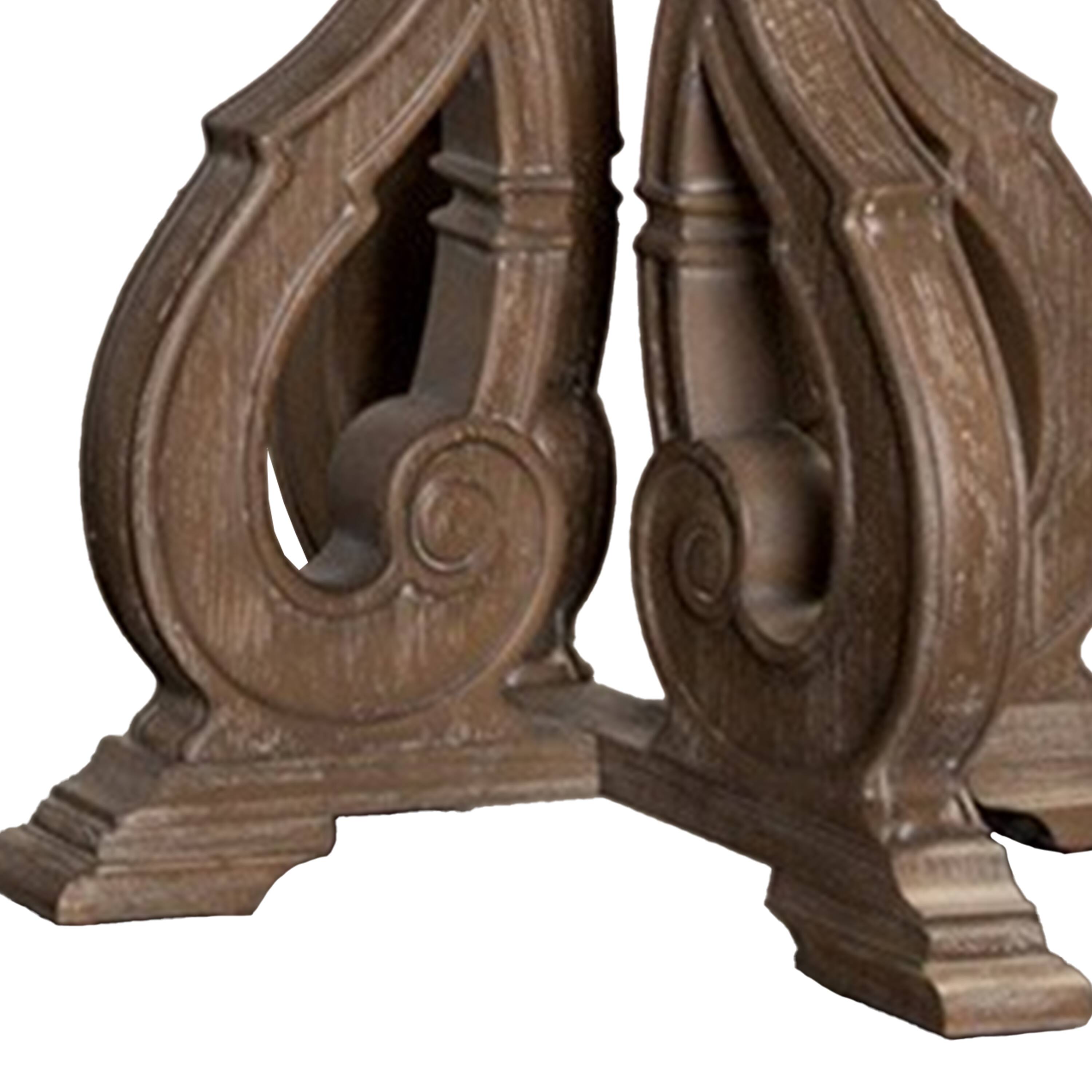 Alt View 3. Manhattan Lane - Gia Side End Table, 27 Inch Round Top, Carved Details, Brown Solid Wood - Brown.