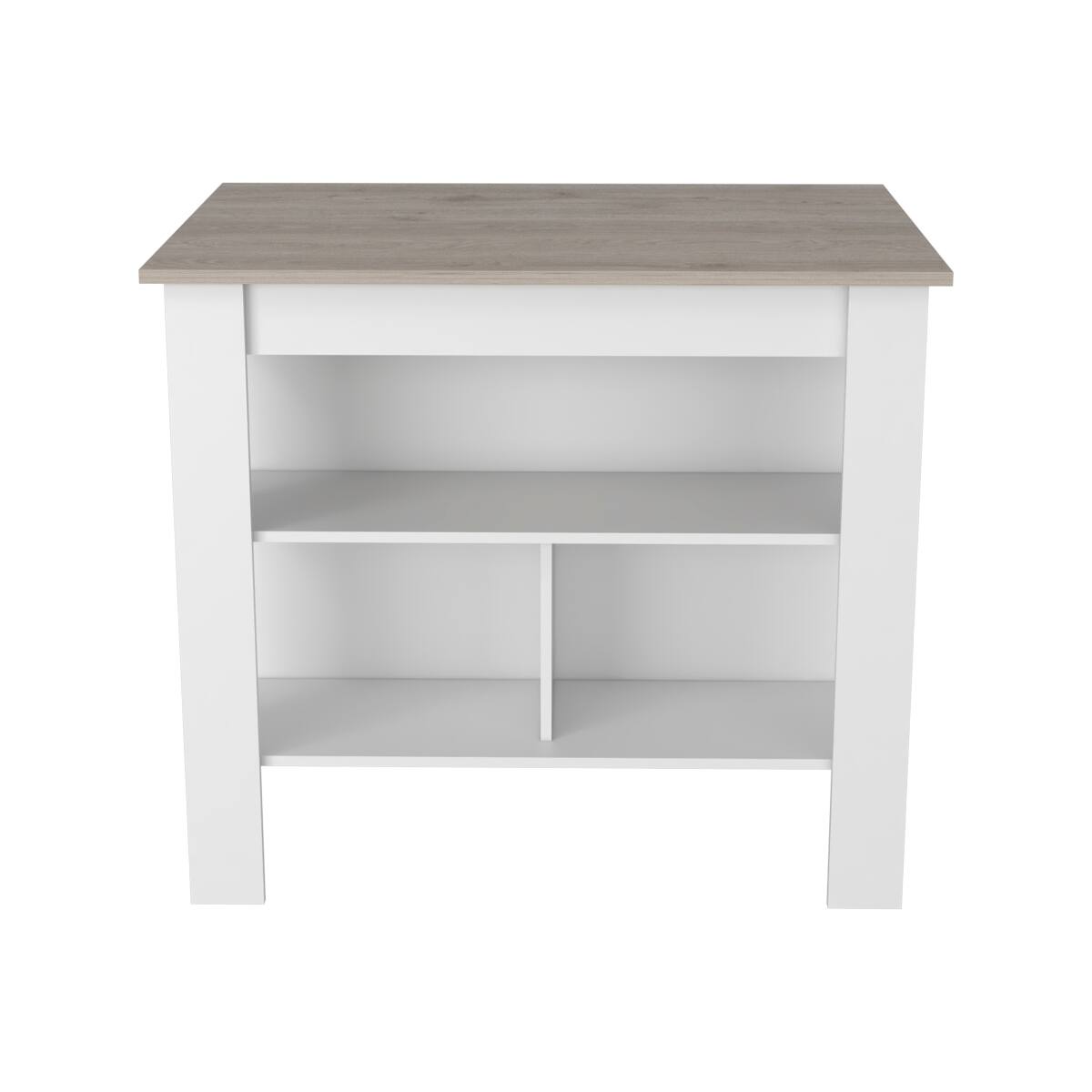 Back. Loheer - Loheer Modern Rectangular Kitchen Island with Antibacterial Top - Light Gray and White.