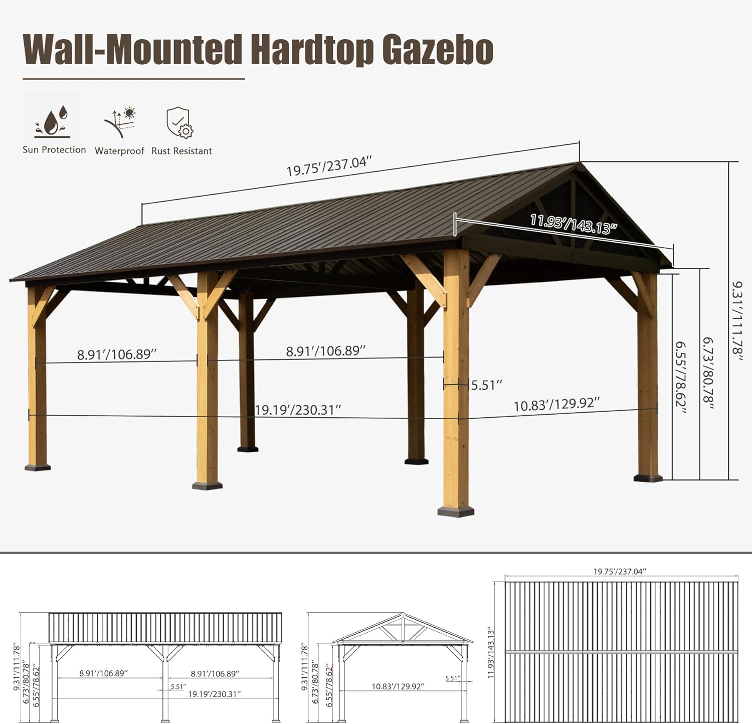 Wall-Mounted Hardtop Gazebo

Sun Protection Waterproof Rust Resistant

- 19.75"/237.04"
- 8.91"/106.89"
- 8.91"/106.89"
- 19.19"/230.31"
- 11.93"/143.13"
- 5.51"
- 10.83"/129.92"
- 6.55"/78.62"
- 6.73"/80.78"
- 9.31"/111.78"
- 19.75"/237.04"
- 78"
- 9.31"/111.78"
- 6.73"/80.78"
- 6.55"/78.62"
- 8.91"/106.89"
- 8.91"/106.89"
- 5.51"
- 19.19"/2