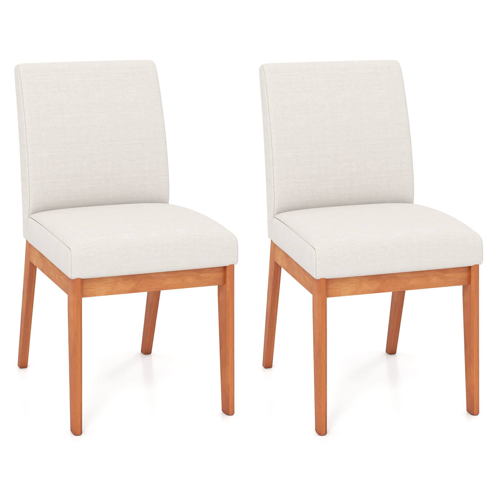 Costway - Modern Kitchen Chair Set of 2 Dining Chair with Rubber Wood Legs & Padded Seat - Natural,Beige