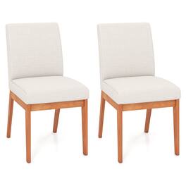 Costway - Modern Kitchen Chair Set of 2 Dining Chair with Rubber Wood Legs & Padded Seat - Natural,Beige