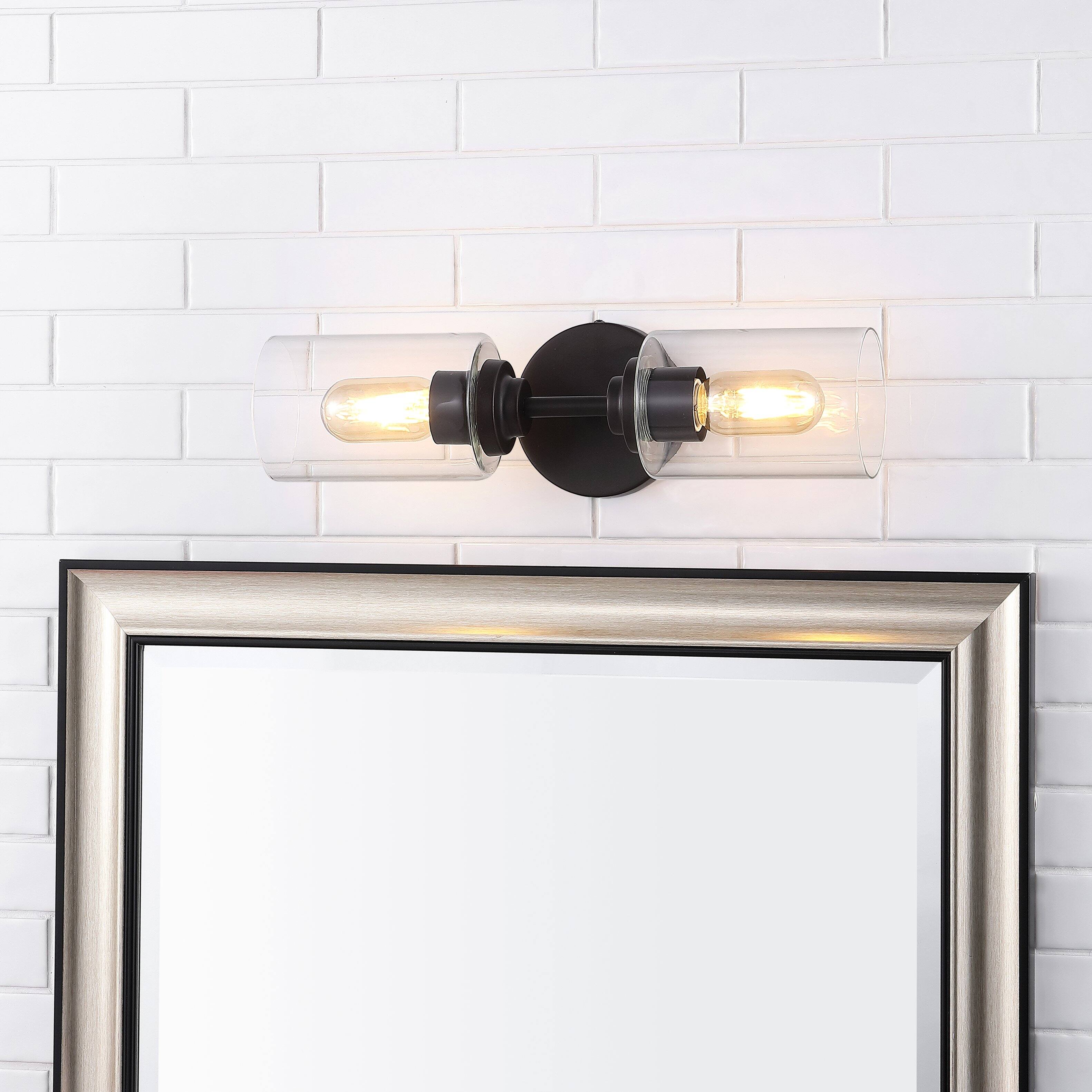 Alt View 1. Jonathan Y - Giles 16" 2-Light Farmhouse Industrial Iron Cylinder LED Sconce, Oil Rubbed Bronze/Clear - Oil Rubbed Bronze.