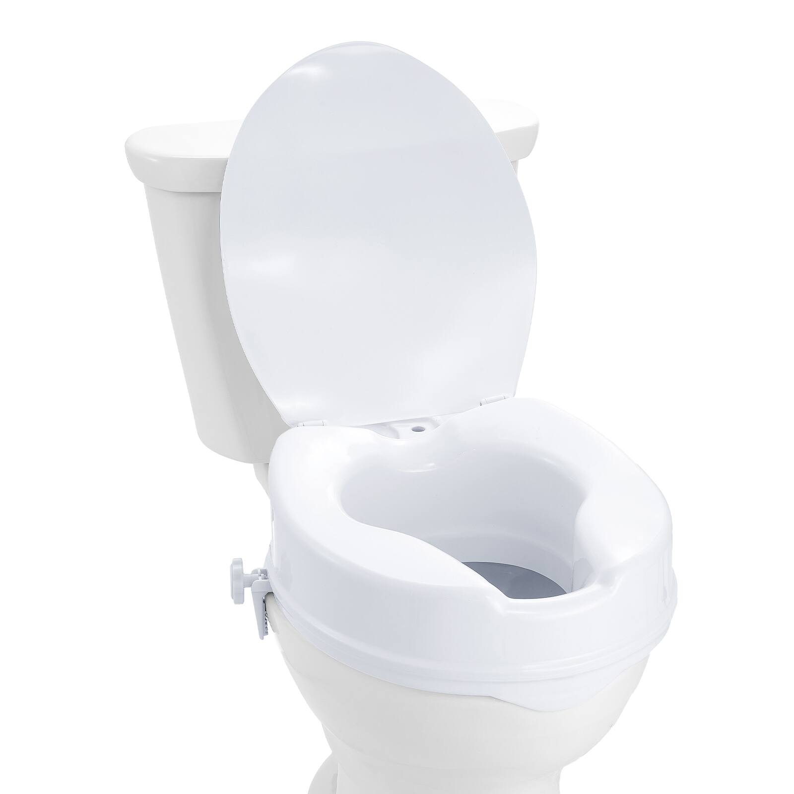Alt View 5. VEVOR - Raised Toilet Seat, 4" Height Raised, 300 lbs Weight Capacity, Universal Toilet Seat Riser, Screw Rod Locking - White.