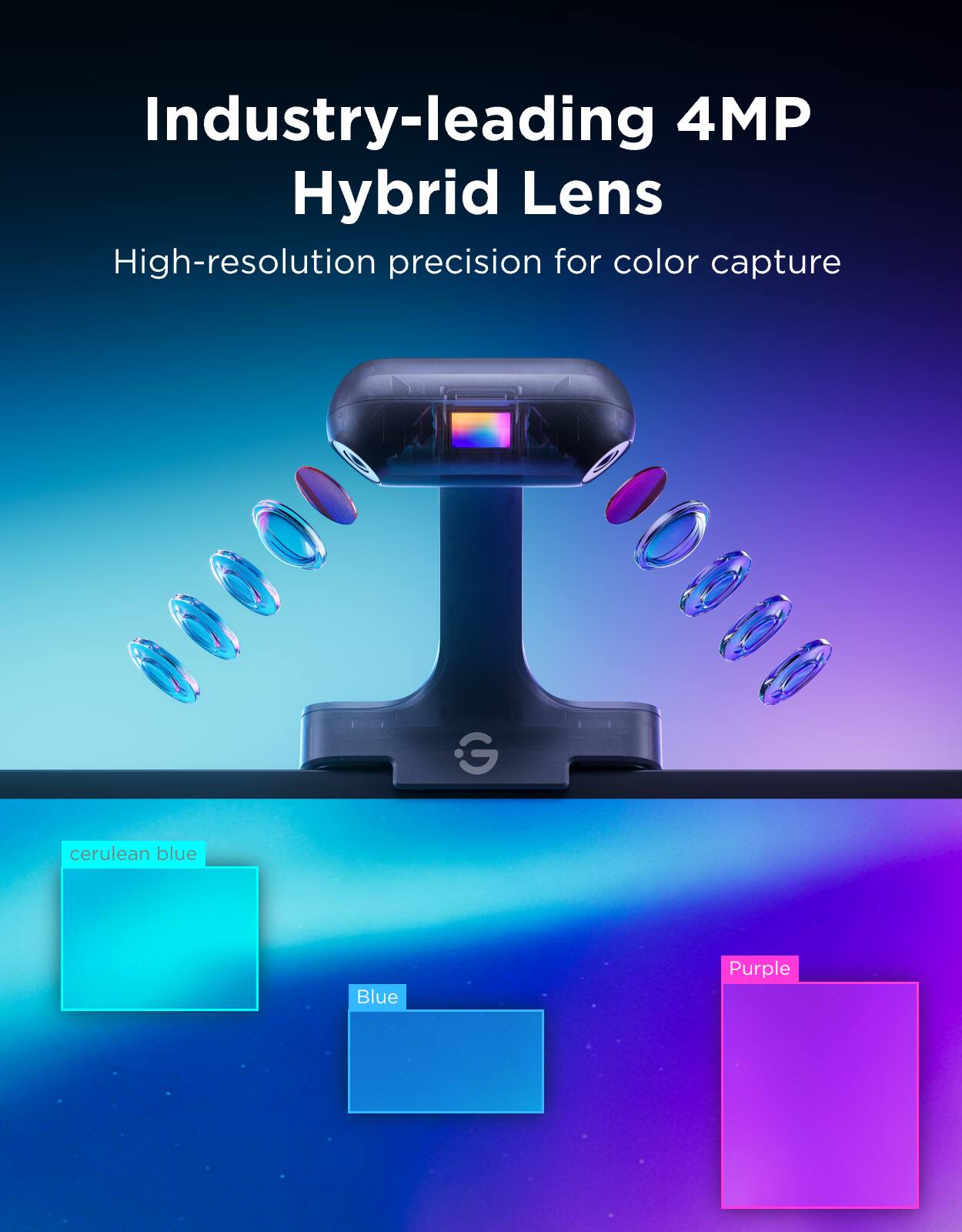 Industry-leading 4MP Hybrid Lens  
High-resolution precision for color capture  

cerulean blue  
Blue  
Purple