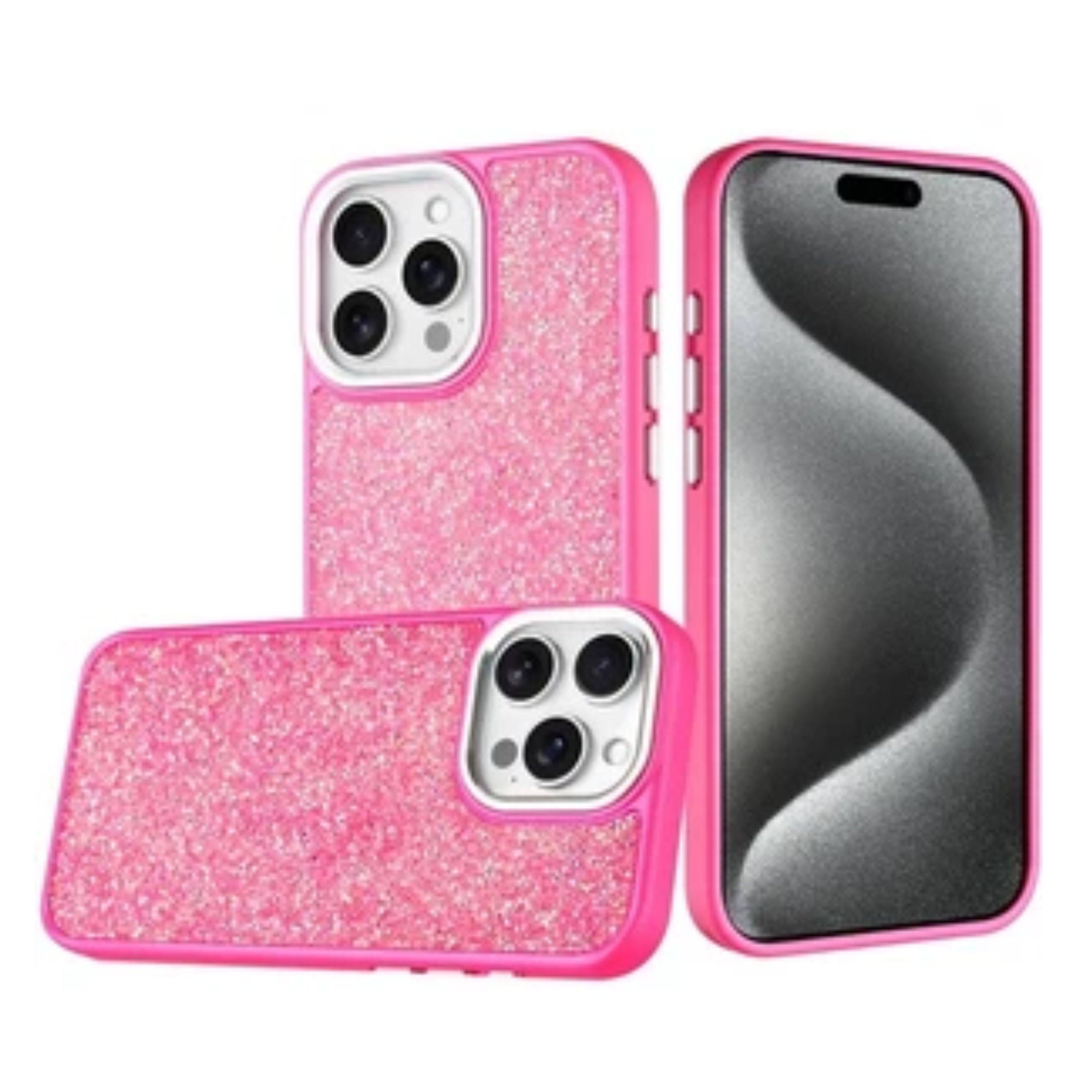 Left. Kitcheniva - Full Crystal Bling Metallic Buttons Phone Case With 2 Pcs Tempered Glass For iPhone 15 Pro Max Hot Pink - Hot Pink.