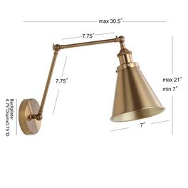 Jonathan Y - Rover 7" Classic Industrial Metal Adjustable Arm LED Wall Sconce, Brass - Brass Gold