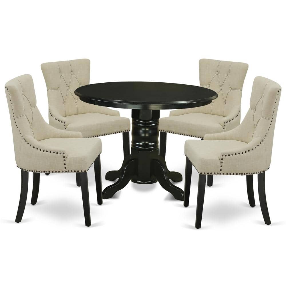 East West Furniture - Dining Room Set Black - Brown