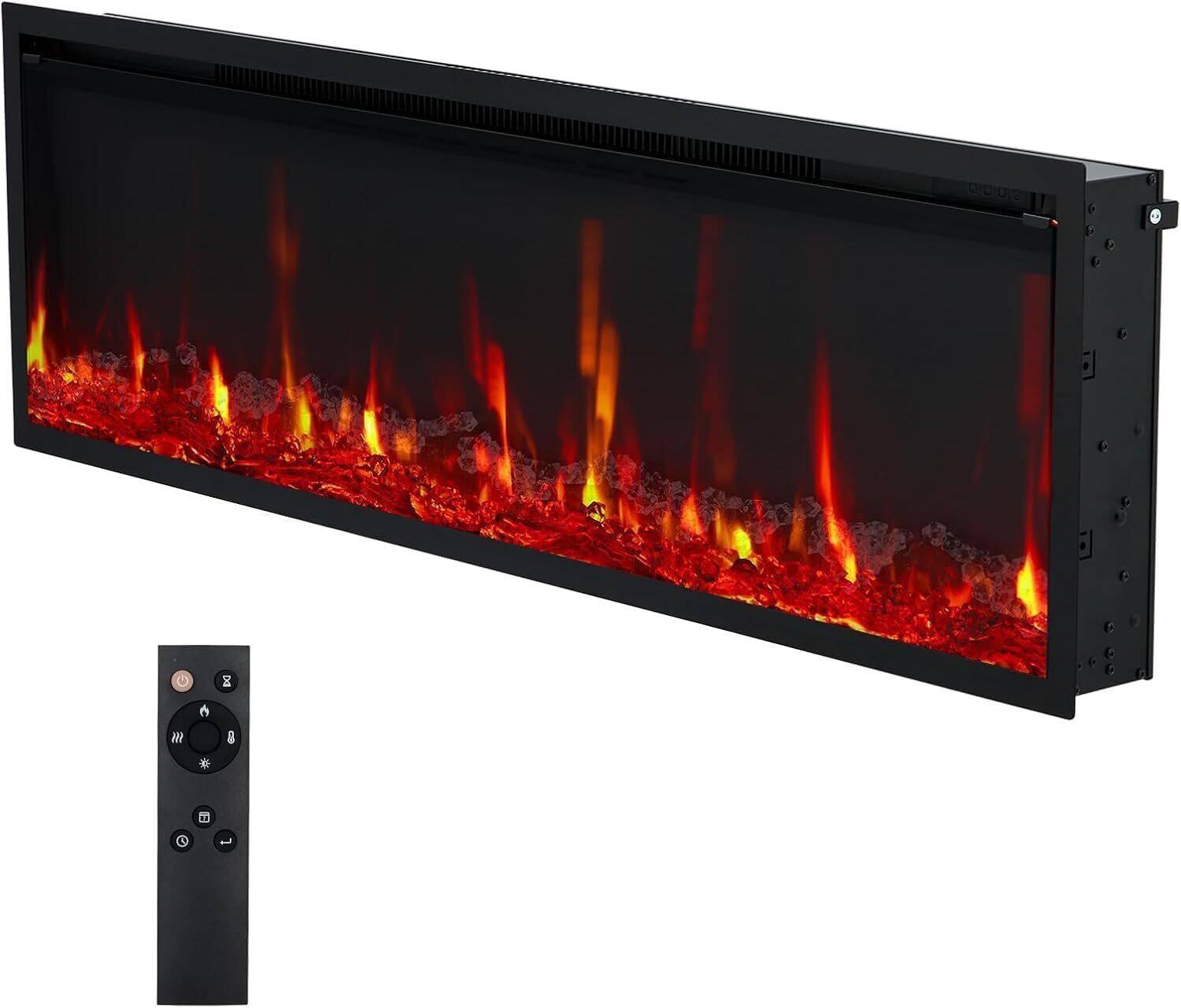 Alt View 4. GARVEE - 60" Ultra-Thin Electric Fireplace, Wall Mounted or Recessed, 750W/1500W Heater.