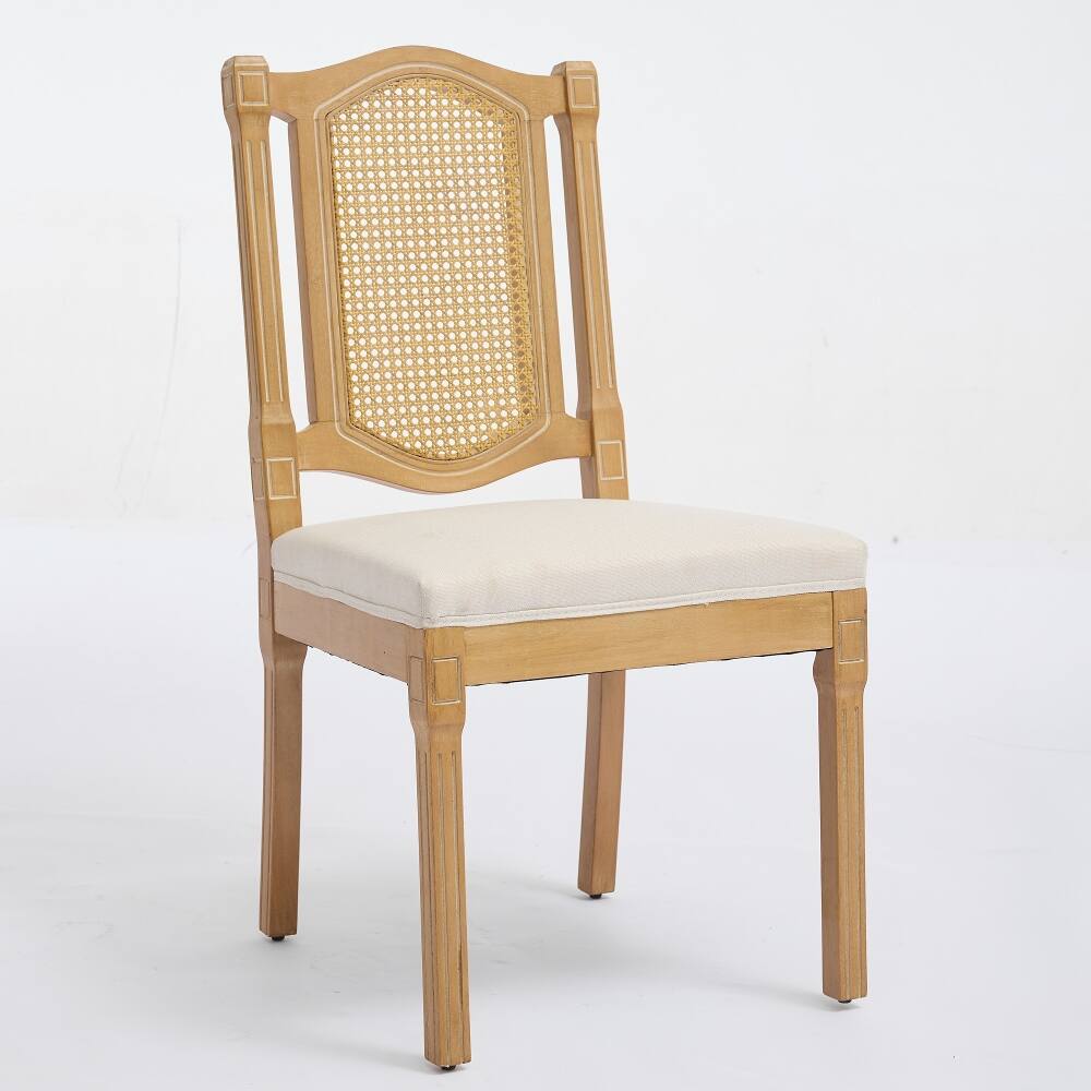 Left. Loheer - Loheer Solid Wood Rattan Back Dining Chair Set of 2 Beige Linen - Beige.