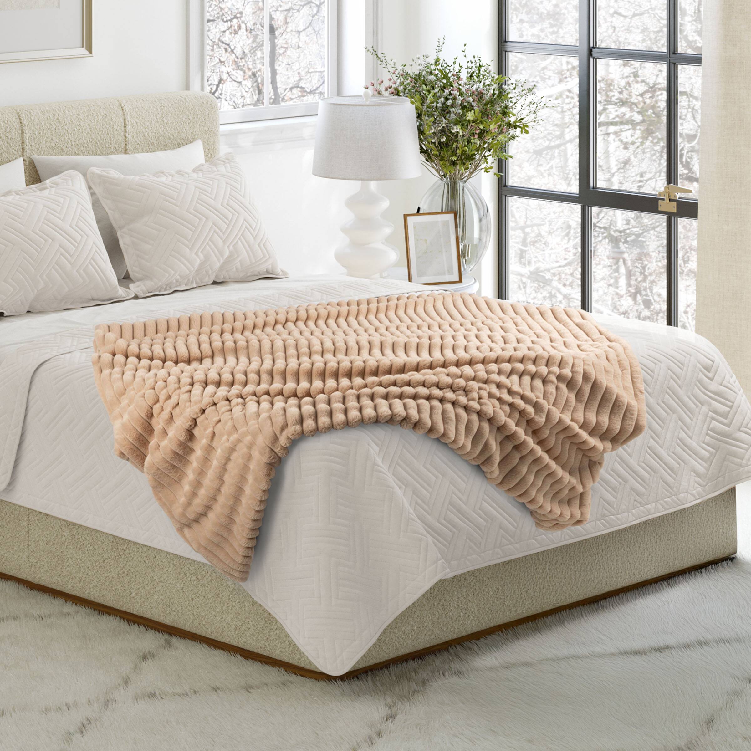 Alt View 2. Lavish Home - 60x70in Faux Fur Throw Blanket - Taupe.