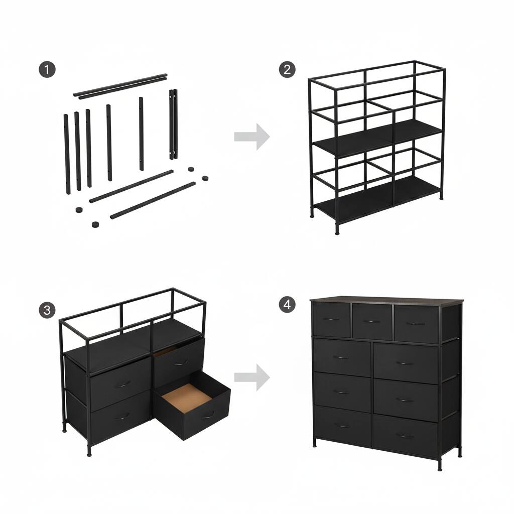 Alt View 4. AOITUN - 9 Drawer Dresser for Bedroom with Metal Frame - Fabric Storage Tower for Closet and Dormitory - black.