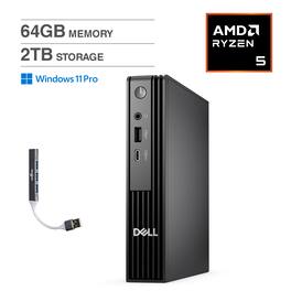Dell - Pro Micro Mini Desktop (AMD Ryzen 5 8500GE, 64GB DDR5, 2TB PCIe SSD, AMD Radeon 740M, Win11Pro)w/USB Hub - Black