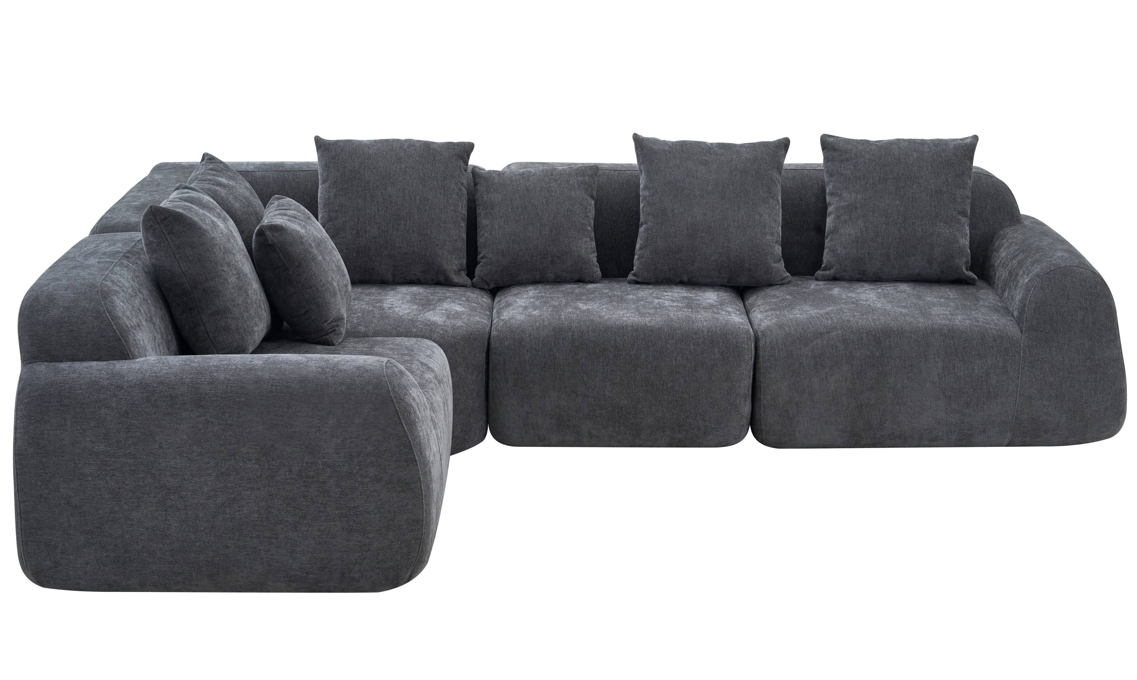 Alt View 2. Roomtec - Oversized Cloud Velvet Curved Sectional Couch 118 Boneless Couch with LShape Chaise Upholstered Compression Memory Foam - Grey.