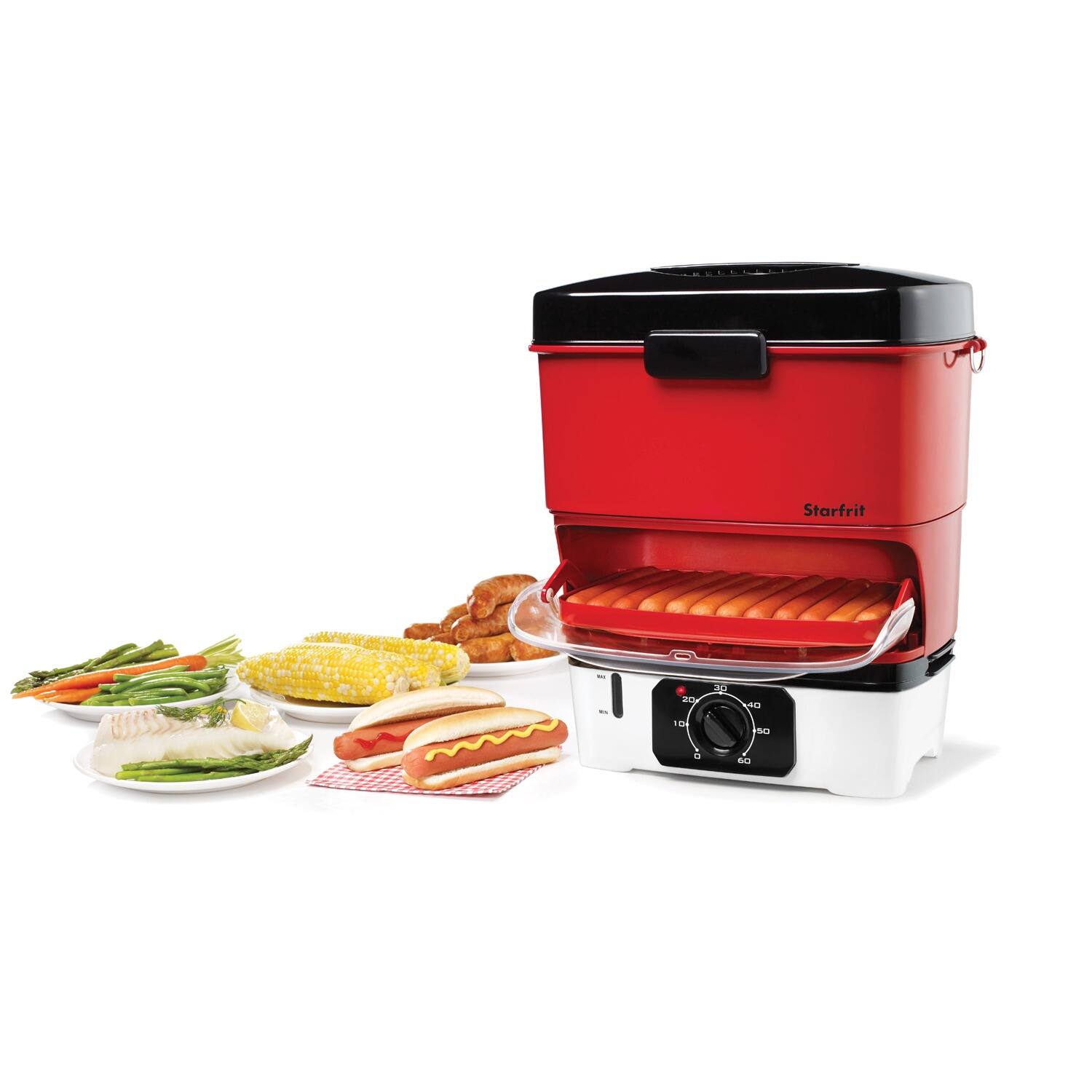Alt View 5. Starfrit - Starfrit 024730-001-0000 Electric Hot Dog Steamer - Red.
