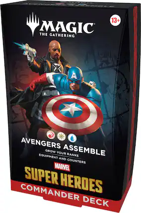 **Magic: The Gathering**
**Avengers Assemble**
**Grow Your Ranks, Equipment and Counters**
**Marvel Super Heroes**
**Commander Deck**
**13+**