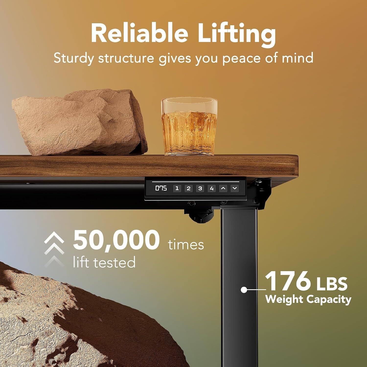 Reliable Lifting  
Sturdy structure gives you peace of mind  
50,000 times lift tested  
176 LBS Weight Capacity