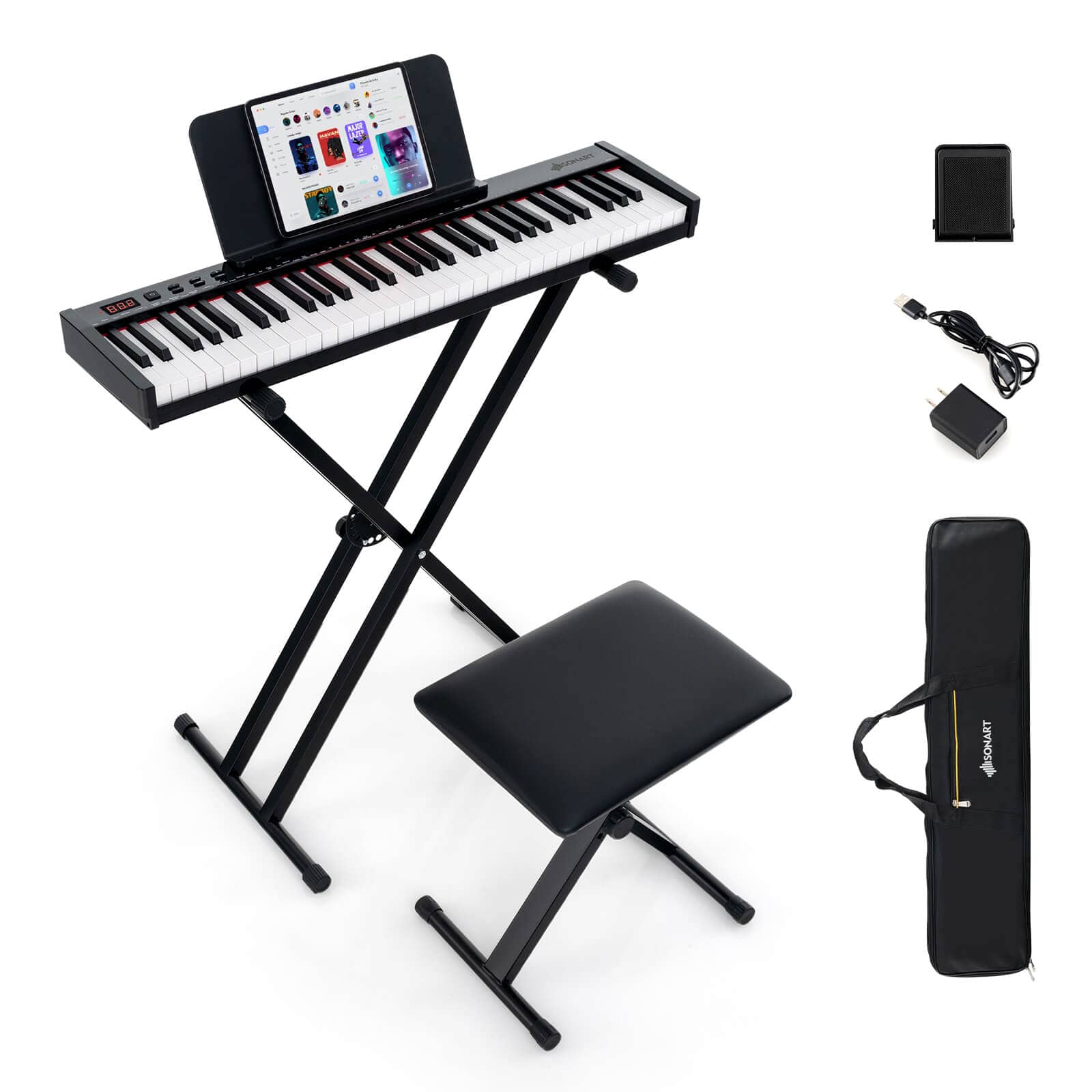 Costway - 61-Key Electric Piano Keyboard for Beginners with Adjustable Stand & Stool - Black