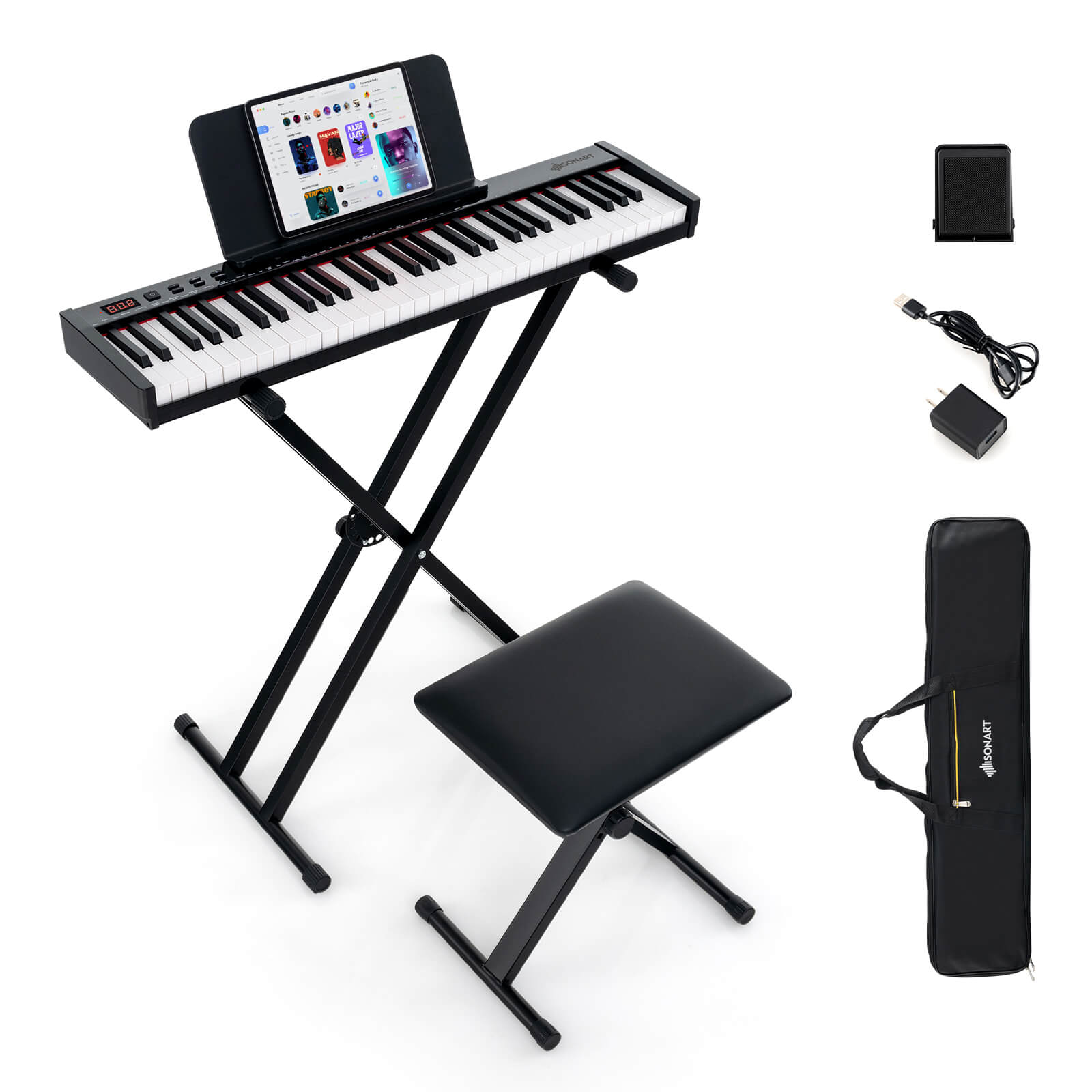 Front. Costway - Costway 61-Key Electric Piano Keyboard for Beginners with Adjustable Stand & Stool - Black.