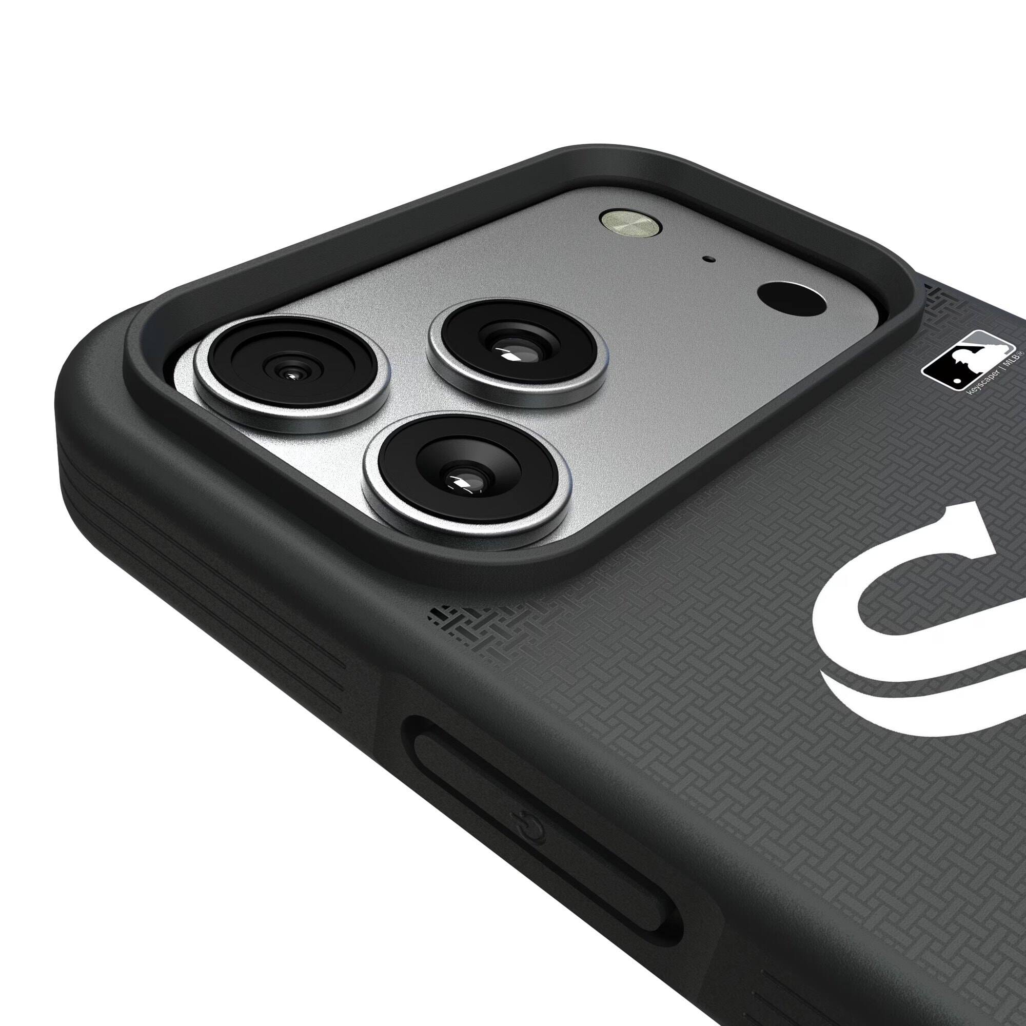 Alt View 2. Keyscaper - Chicago White Sox Linen Logo iPhone Bump Case - 16 Pro - Black.