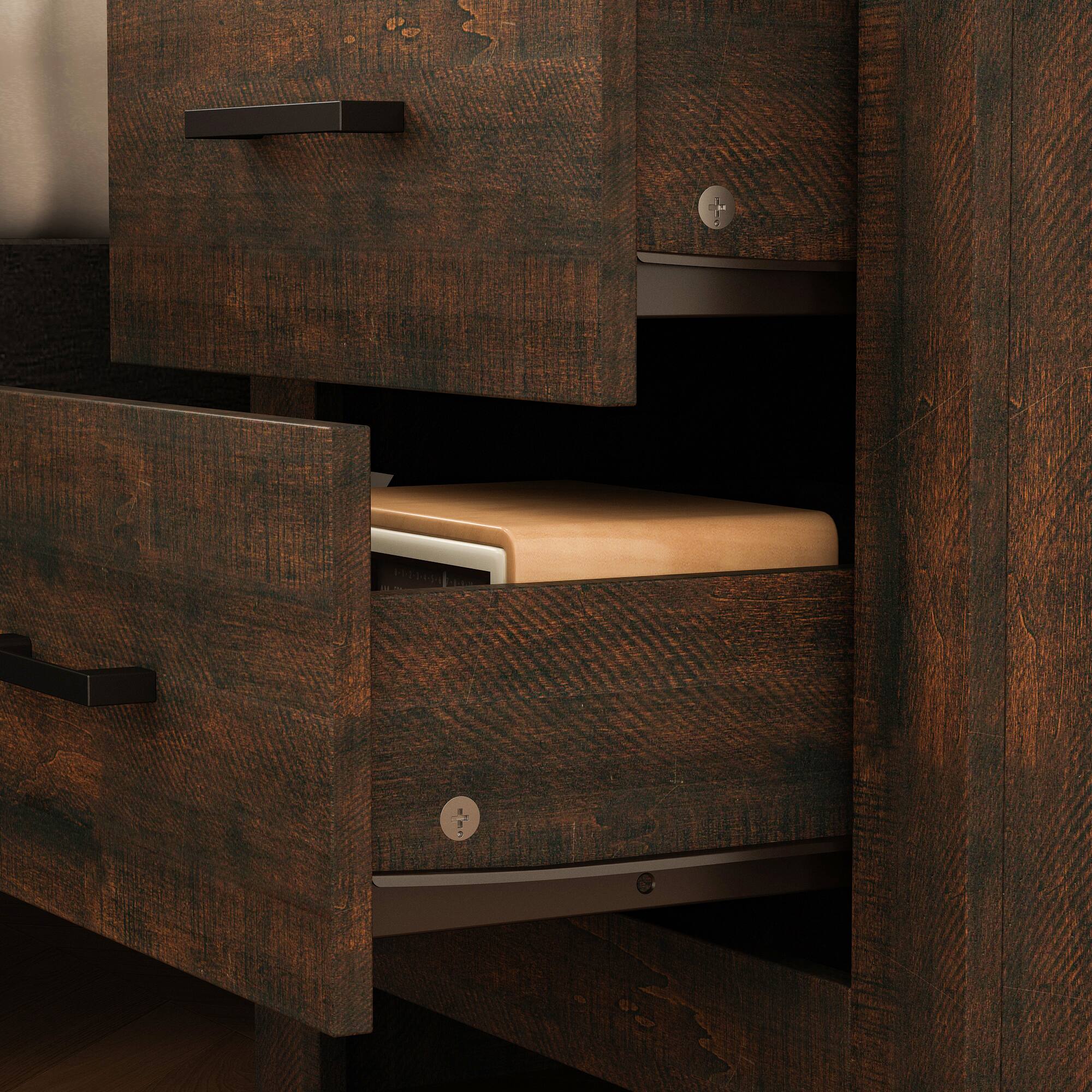 Alt View 4. Famapy - Famapy Retro - Style 2 - Drawer Nightstand: Rustic Wood Bedside Organizer - Brown.