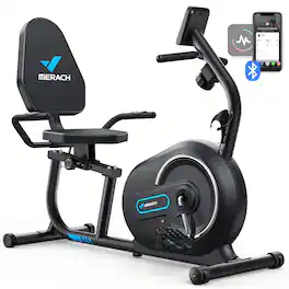 MERACH - S08 Recumbent Exercise Bike with Bluetooth, LCD, Heart Rate Monitor, and Magnetic Resistance for Home & Seniors - Black