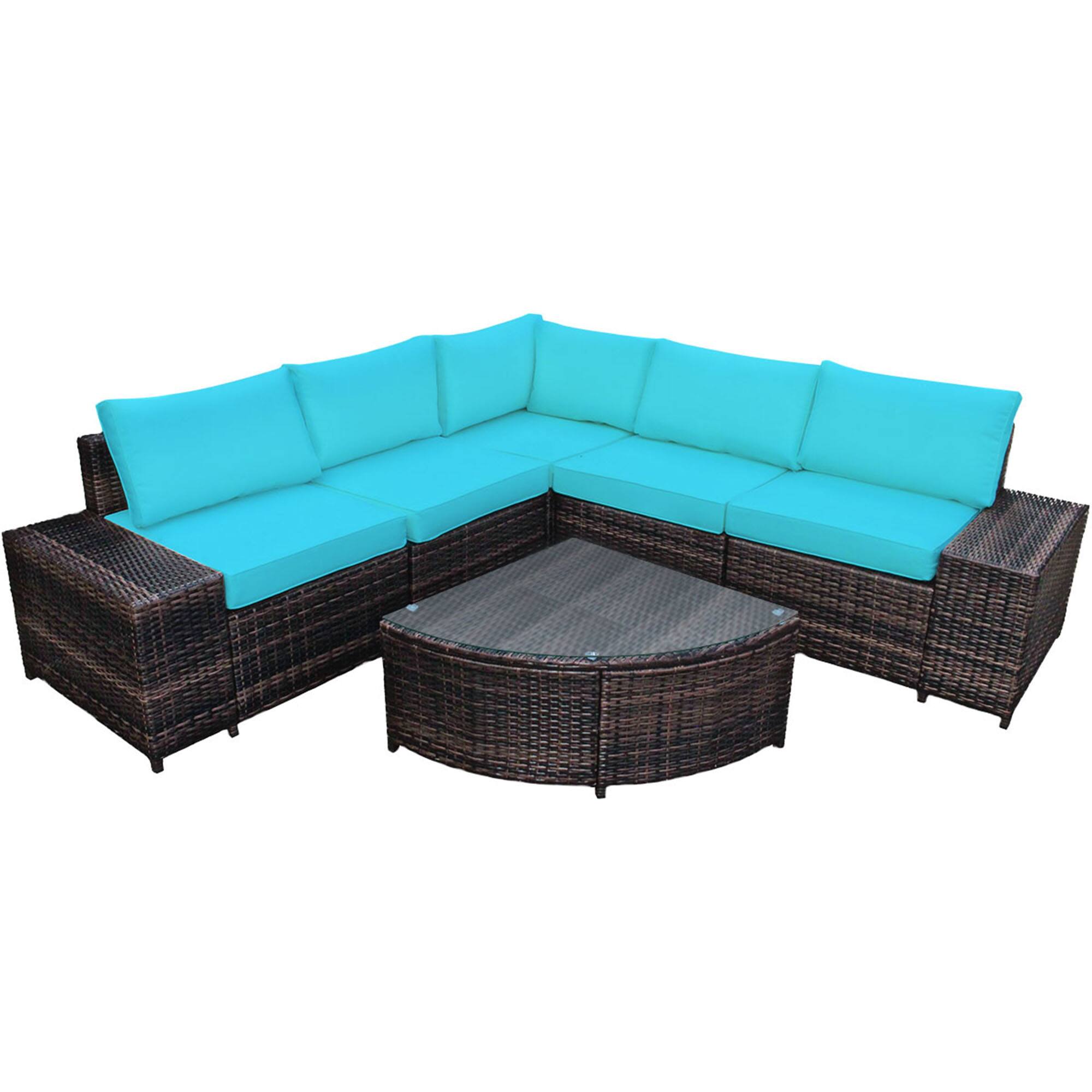 Alt View 1. Gymax - Gymax 6PCS Wicker Furniture Sectional Sofa Set w/ Cushions Turquoise - Turquoise.