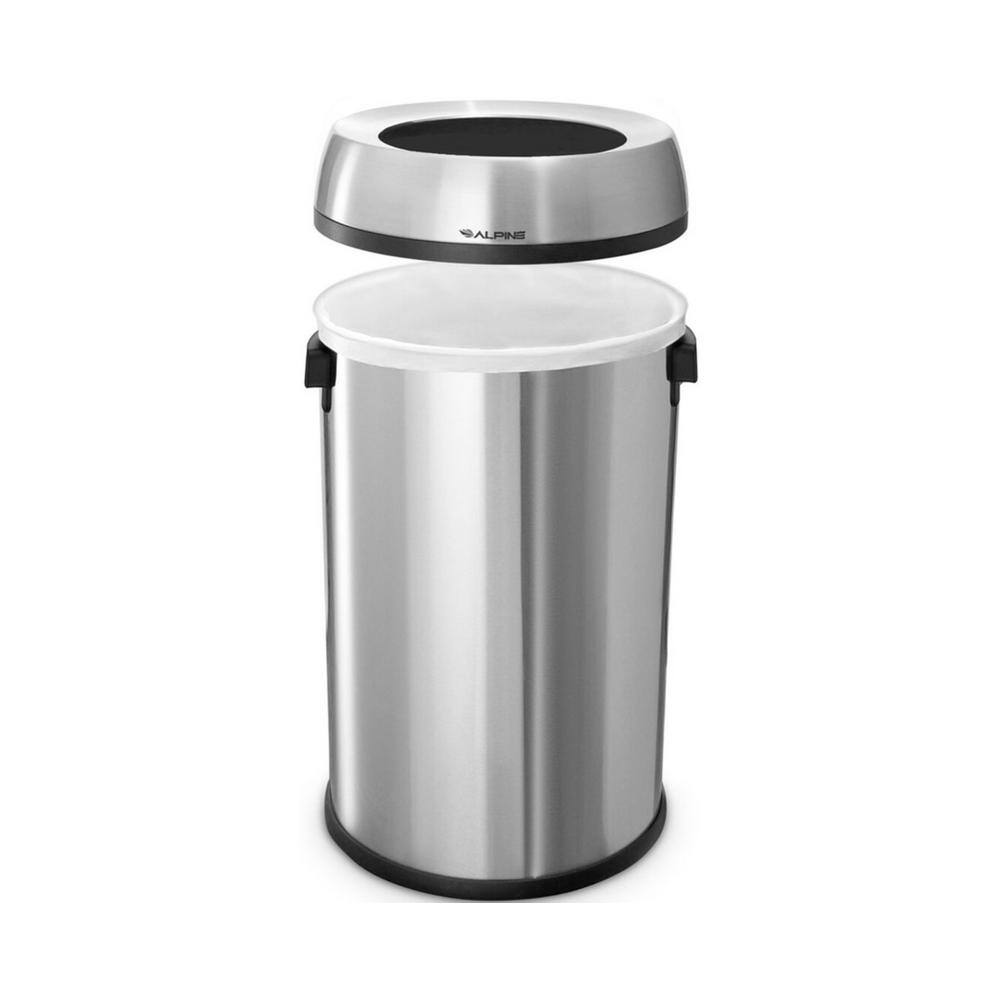 Angle. Alpine Industries - Stainless Steel 17 Gallon Open Top Trash Can - Stainless Steel.