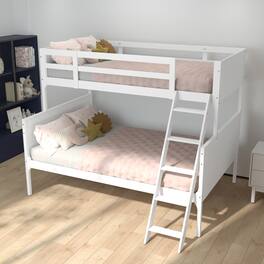 Emma + Oliver - Samuel Kids Bunk Bed with Convertible, Solid Wood Slatted Frame and Easy-to-Climb Ladder with No Box Spring Required - White