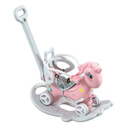 Siljoy - Unicorn Rocking Horse Toy, 4-in-1 Ride On, Balance Bike, Push Handle, Backrest, for Ages 1-3 - Pink