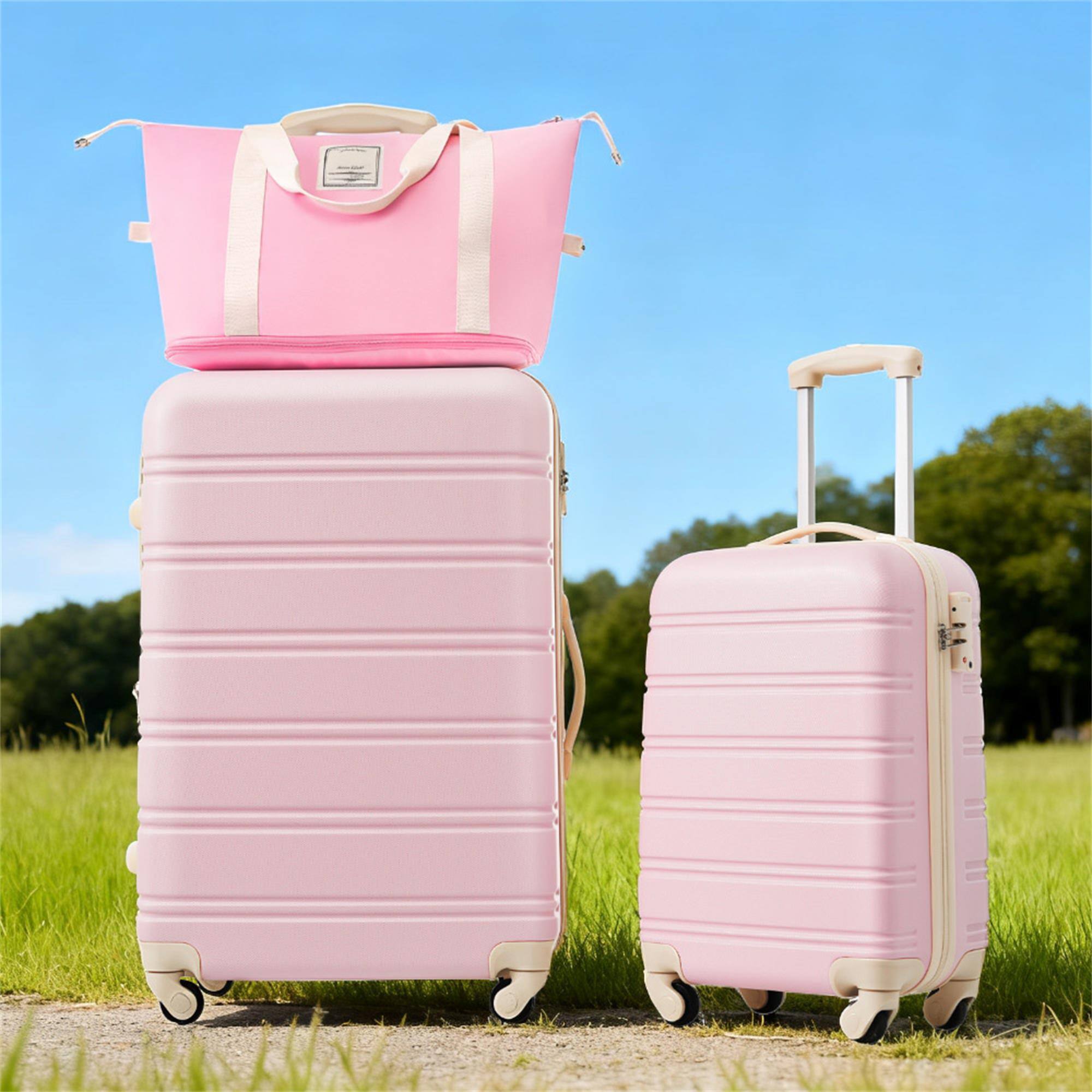 Angle. Boyel Living - Light Pink Hardshell Luggage Set 2Pcs Spinner Suitcase with TSA Lock ABS Lightweight Material - Light Blue.
