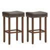Front. Costway - 29.5" Wood Frame PU Leather Upholstered Bar Stools Set of 2 with Footrests - Gray+Brown.