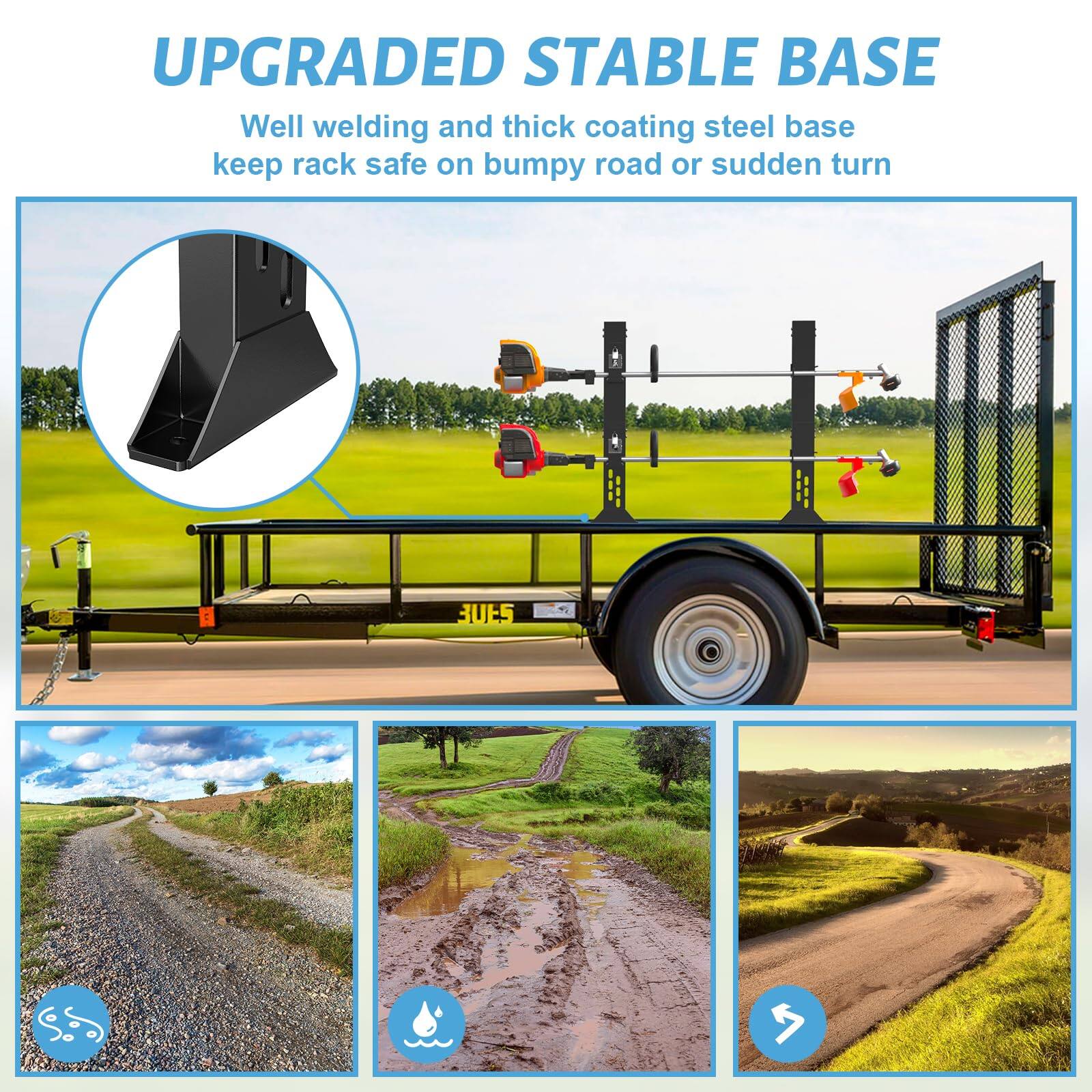 UPGRADED STABLE BASE

Well welding and thick coating steel base keep rack safe on bumpy road or sudden turn