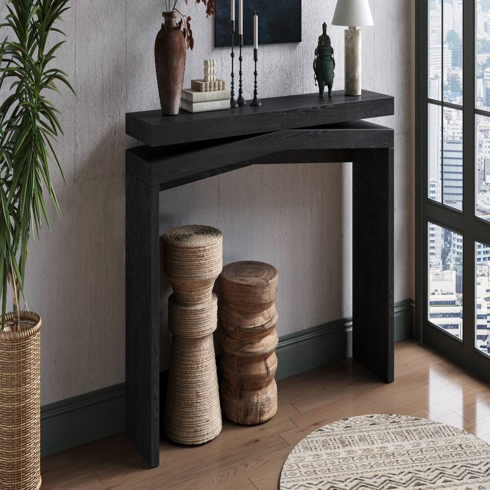 Alt View 1. Loheer - Loheer 65 Inch Rustic Console Table, Long Farmhouse Entryway Table with Sled Base, Black - Black.