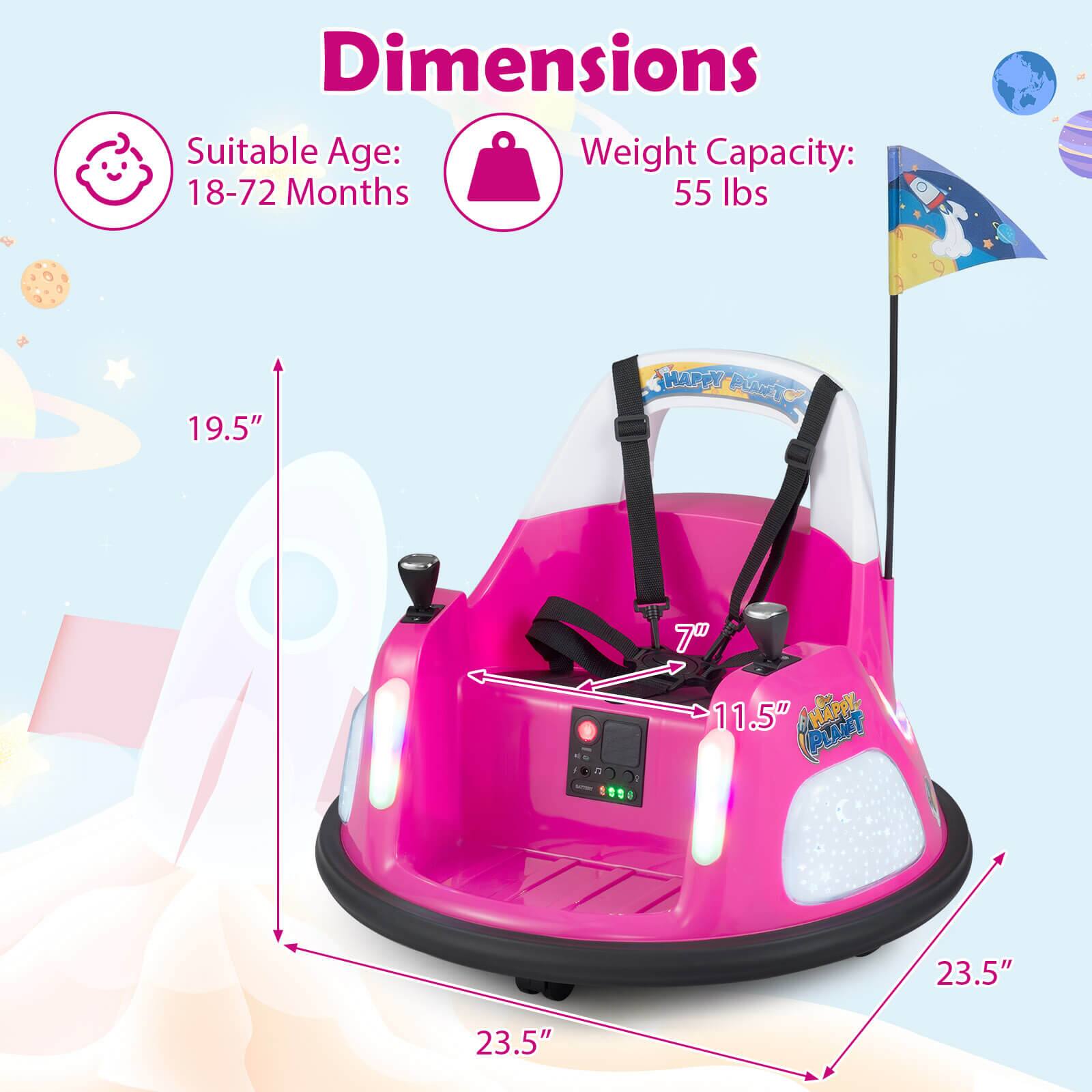 Dimensions  
Suitable Age: 18-72 Months  
Weight Capacity: 55 lbs  
19.5"  
7"  
11.5"  
23.5"  
23.5"