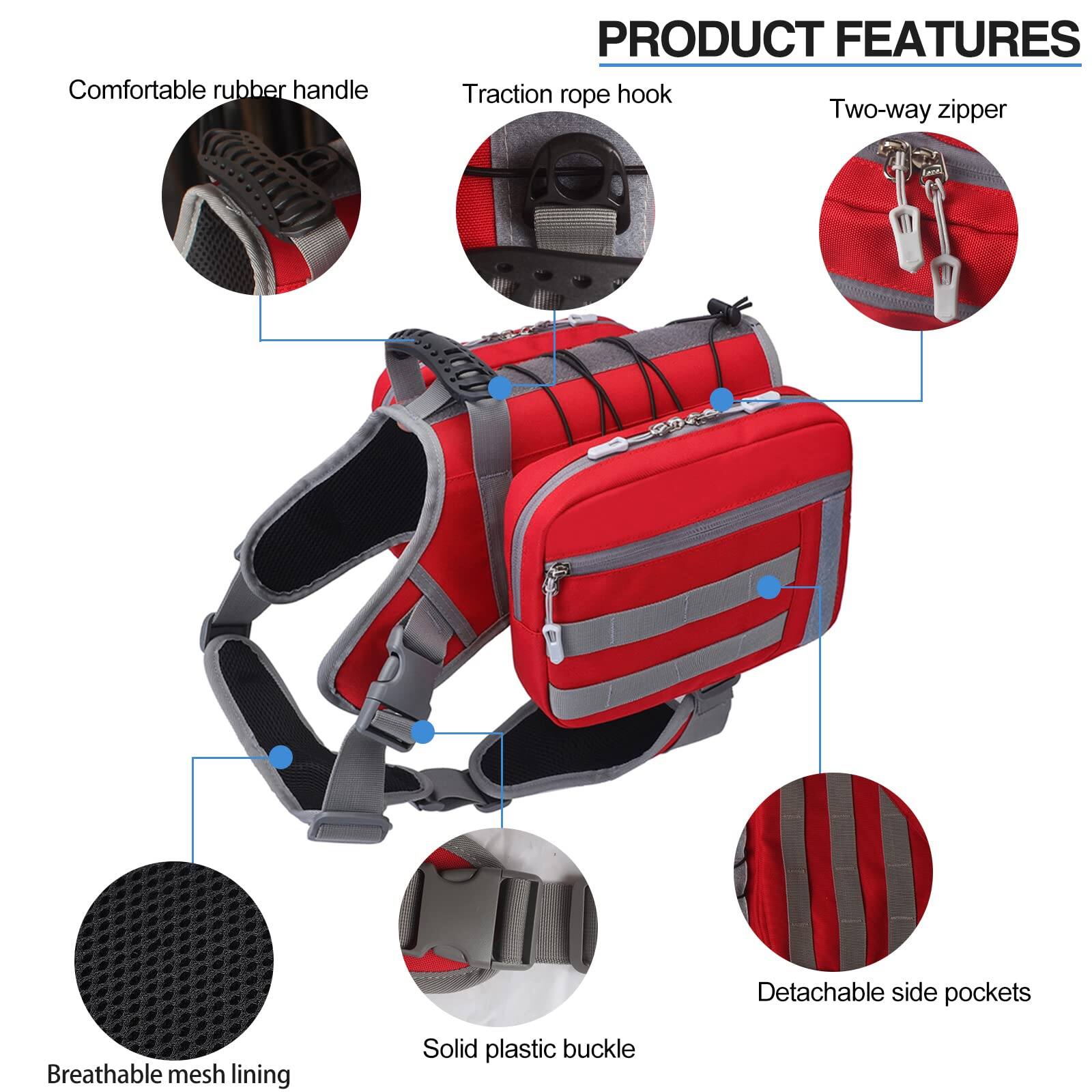 PRODUCT FEATURES

- Comfortable rubber handle
- Traction rope hook
- Two-way zipper
- Detachable side pockets
- Breathable mesh lining
- Solid plastic buckle