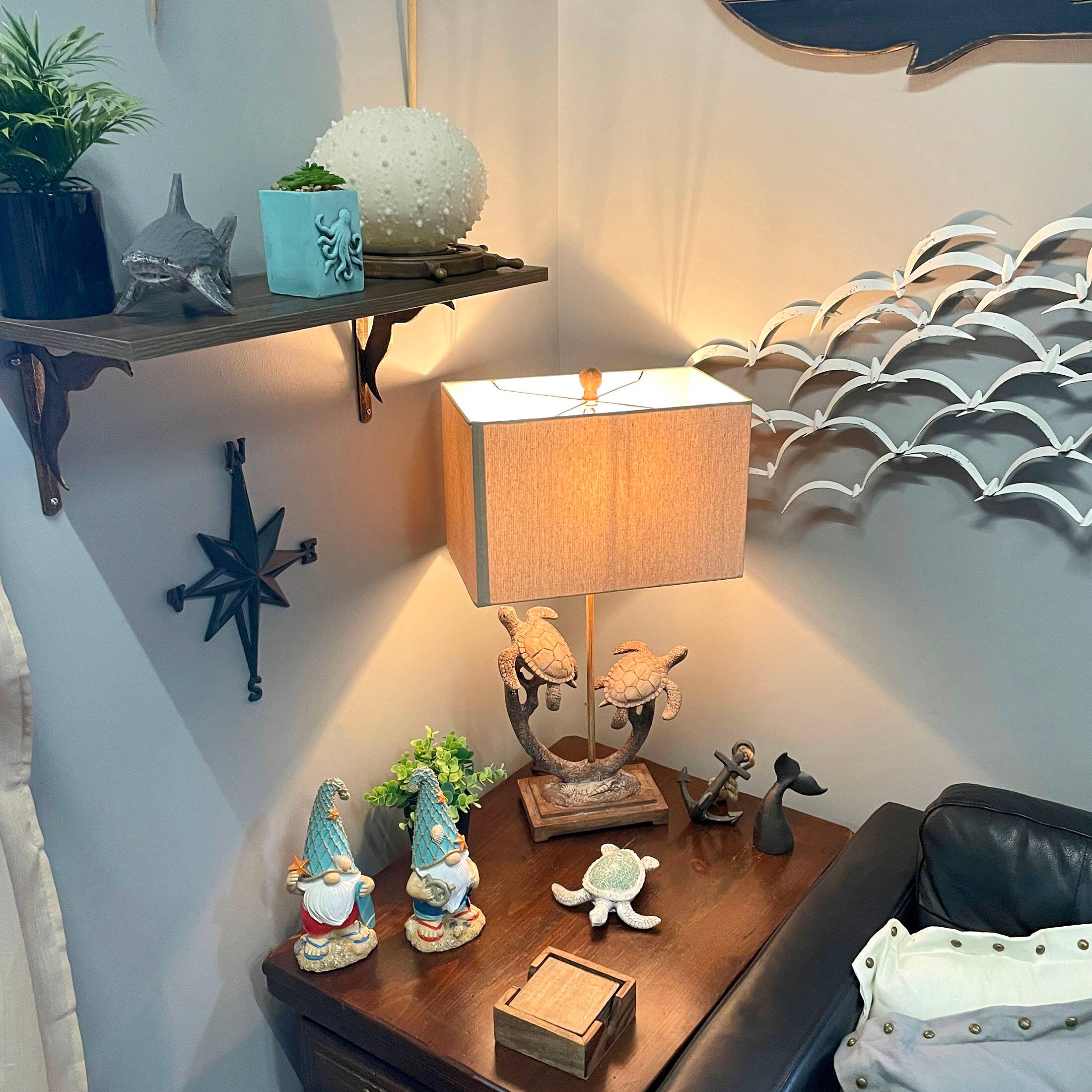 Alt View 7. Things2Die4 - Set of 2 Double Sea Turtle Table Lamps Coastal Nautical Resin 27.75" w/Shades - Brown.