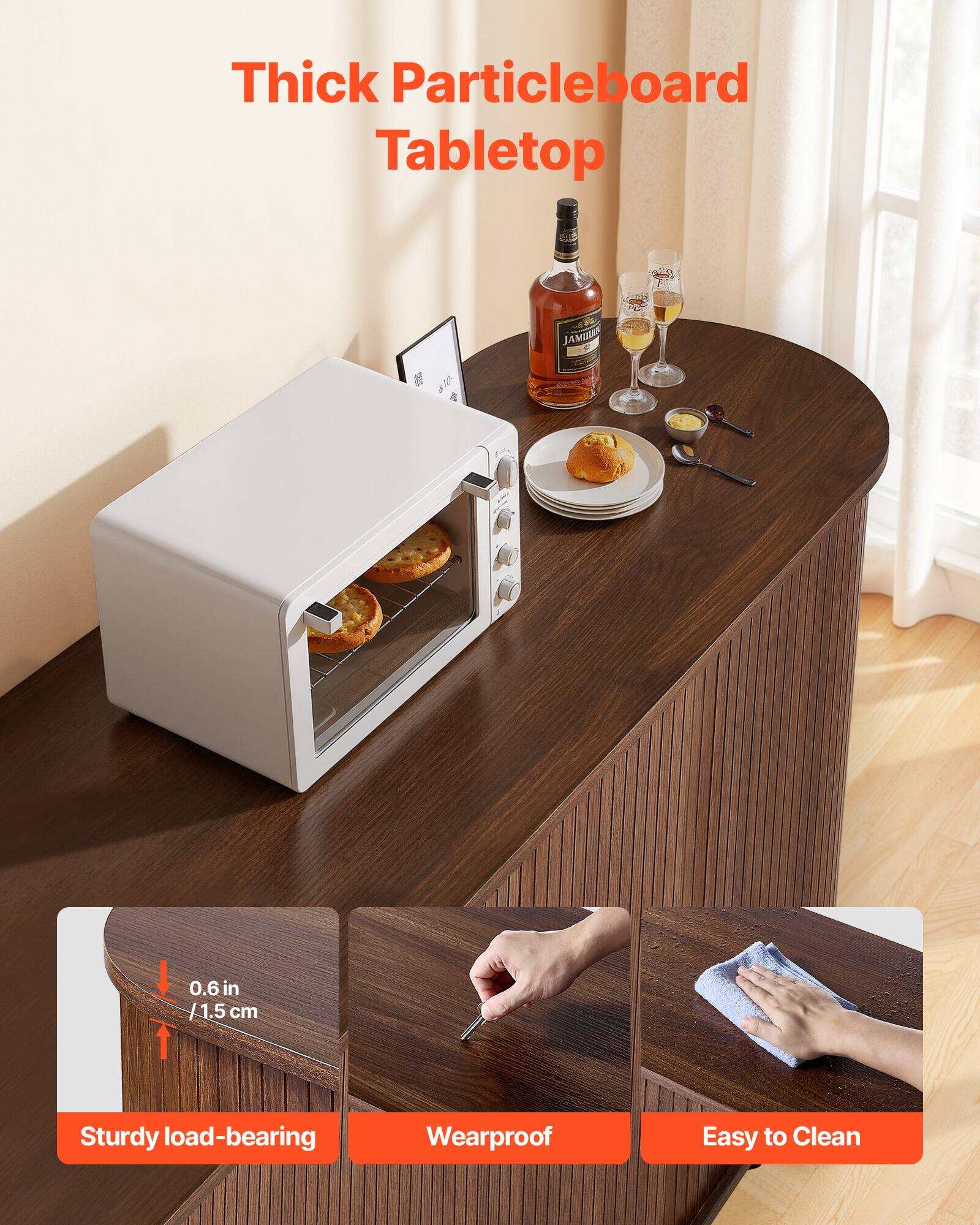 Thick Particleboard Tabletop

0.6in / 1.5 cm

Sturdy load-bearing

Wearproof

Easy to Clean