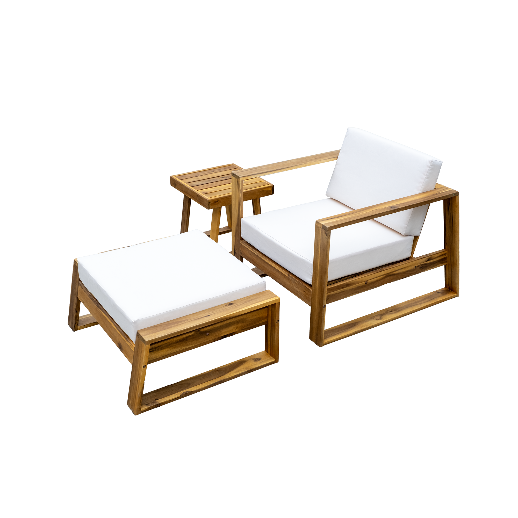 Alt View 4. Siljoy - U_STYLE Acacia Wood Outdoor Lounge Set, Chair & Ottoman with Removable Cushions, All-Weather Daybed - Natural+Beige.