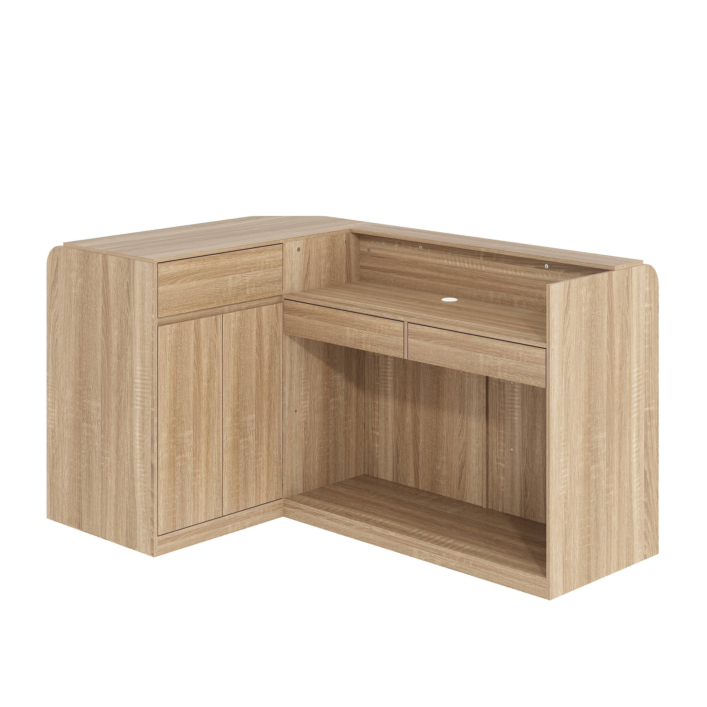 Alt View 8. Famapy - L-Shaped Multipurpose Reception Desk – Light Oak Finish, Open Shelves & Drawers for Coffee Shop, Retail, Office - Wooden.