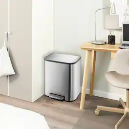 Homhougo - 5.3 Gallon Stainless Steel Kitchen Trash Can, 20L Soft-Close Bin with Removable Inner Bucket - Silver 20L