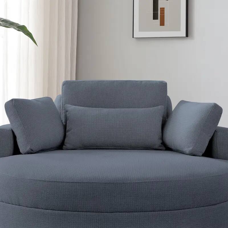 Angle. Meqiodas - Oversized Accent Chairs with Storage Ottoman, Round Reading Upholstered Chairs, Barrel Sofa for Living Room Bedroom - Darkgrey.