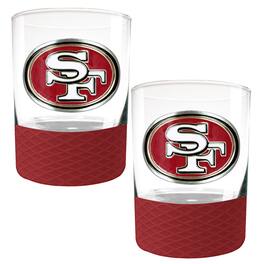 Great American Products - San Francisco 49ers 2-Pack 14oz. Rocks Glass Set with Silcone Grip - Red