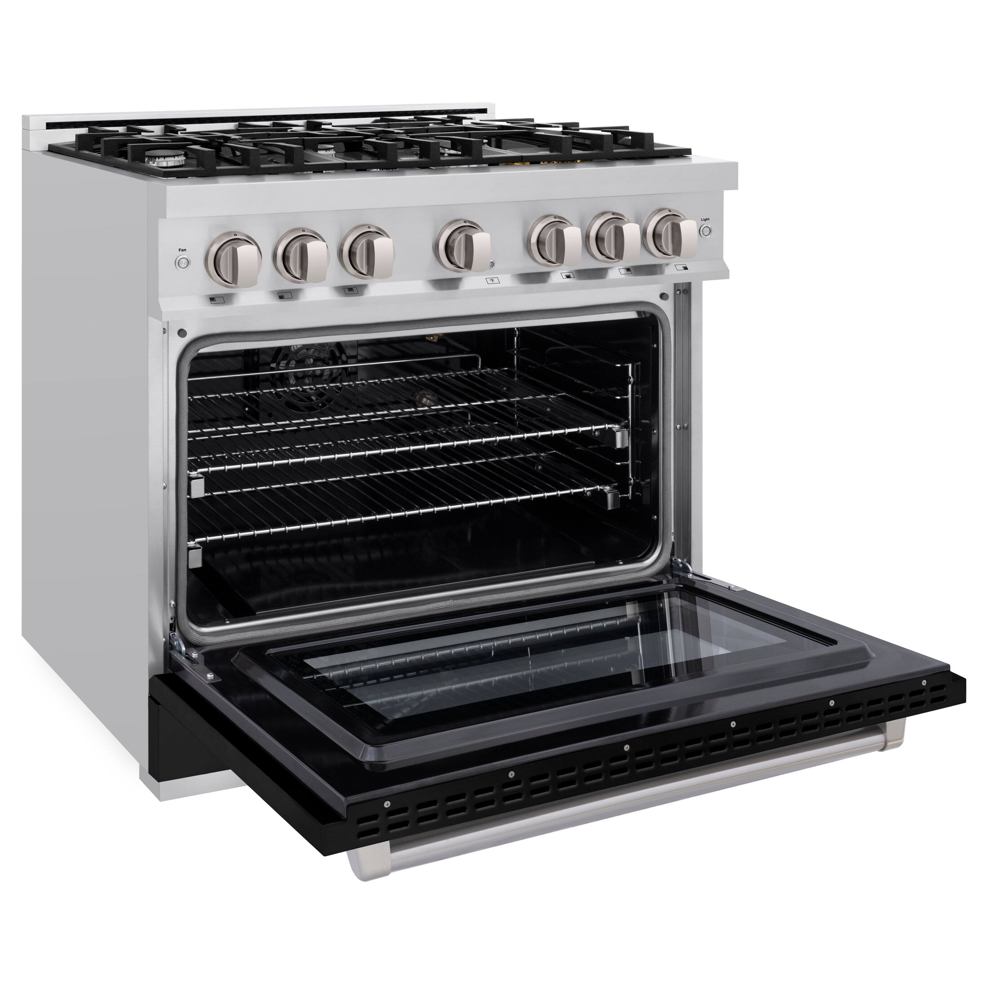Angle. ZLINE - ZLINE 36 in. 5.2 cu. ft. Freestanding Select Gas Range w/ 6 Burner Cooktop & Convection Oven w/ Black Matte Door - Stainless Steel.