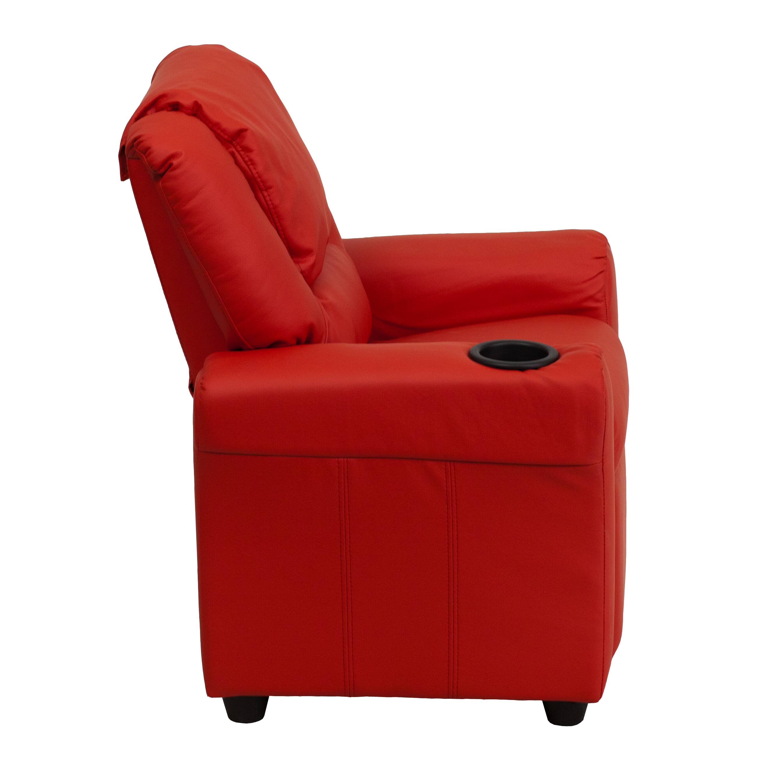 Alt View 4. Emma + Oliver - Contemporary Kids Recliner with Cup Holder and Headrest - Red Vinyl.
