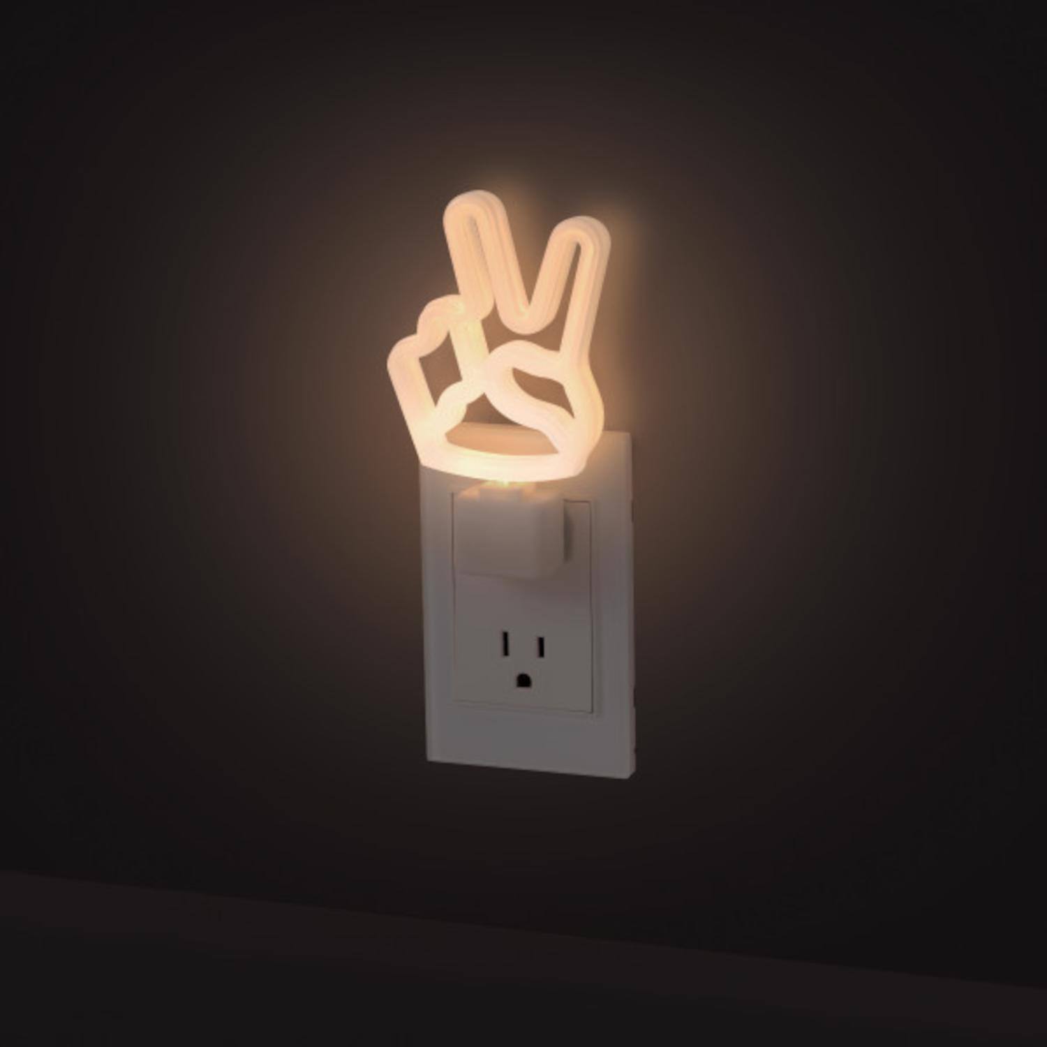 Left. Globe Electric - Globe Electric Automatic Plug-in Peace Sign LED Night Light.