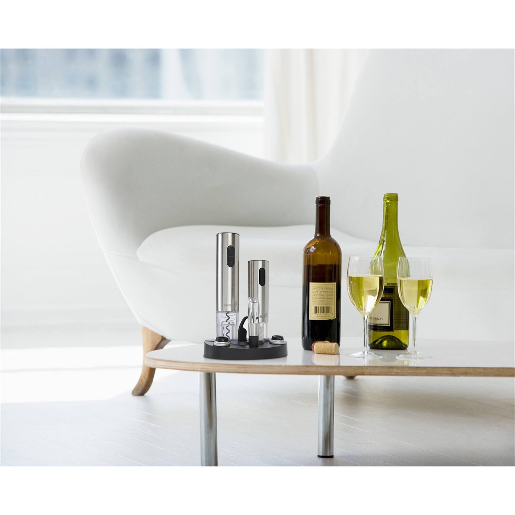 Alt View 8. Ivation - 7-Piece Wine Gift Set with Electric Bottle Opener, Wine Aerator, Foil Cutter, and More - Silver.