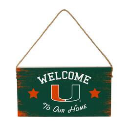Evergreen Enterprises - Miami Hurricanes 6" x 11" Welcome Home Wood Wall Sign with Rope Hanger - Multicolor